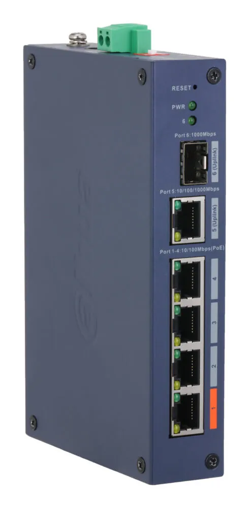 Dahua Technology CHS4106-4ET-60 ağ anahtarı Gözetilmiş L2 Fast Ethernet (10/100) Ethernet üzerinden güç desteği (PoE) Masaüstü Mavi Thumbnail 3