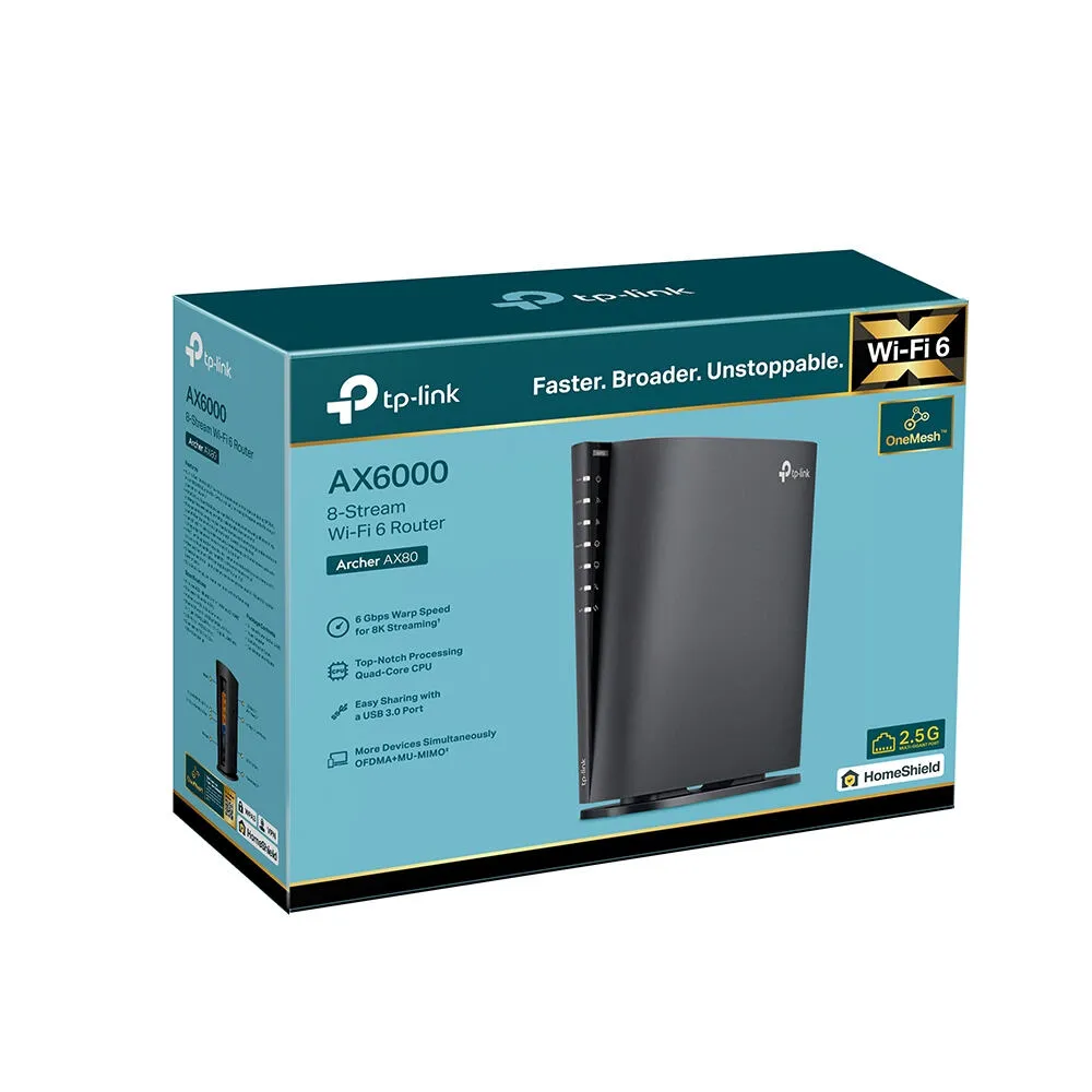 TP-Link Archer AX80 kablosuz yönlendirici Gigabit Ethernet Çift bant (2,4 GHz / 5 GHz) Siyah Thumbnail 3