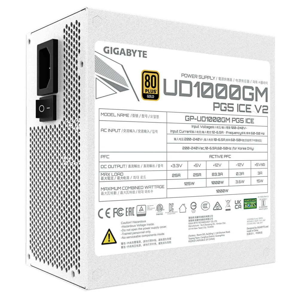 GIGABYTE UD1000GM PG5 V2 ICE GP-UD1000GM EU 1000 W 80 PLUS Gold ATX Güç Kaynağı Thumbnail 10