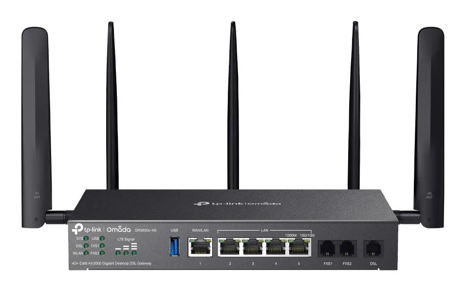 TP-Link Omada DR3650V-4G(EU) kablosuz yönlendirici Gigabit Ethernet Çift bant (2,4 GHz / 5 GHz) Siyah Route