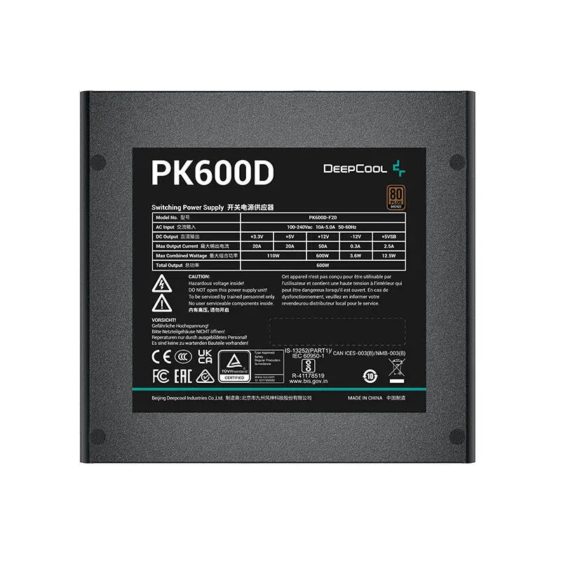 DeepCool PK600D güç kaynağı ünitesi 600 W 20+4 pin ATX Siyah Thumbnail 1