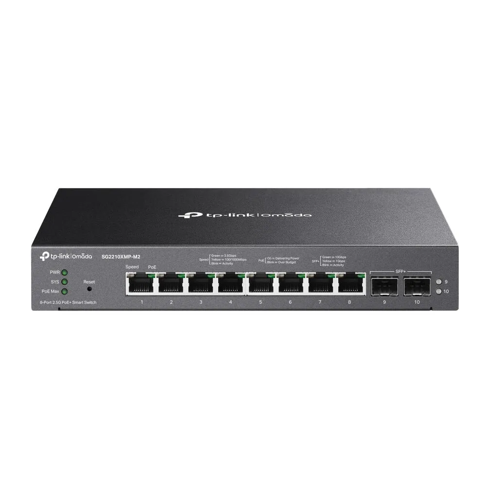 TP-Link Omada SG2210XMP-M2 Gözetilmiş L2/L2+ 2.5G Ethernet (100/1000/2500) Ethernet üzerinden güç desteği (PoE) Masaüstü/Duvara Monte Siyah Switch