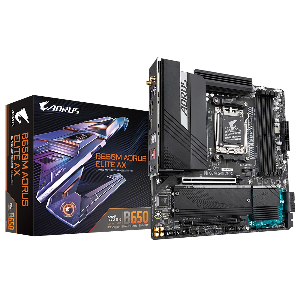GIGABYTE B650M AORUS ELITE AX AM5 4x DDR5 2x M.2 Micro-ATX Anakart Thumbnail 0
