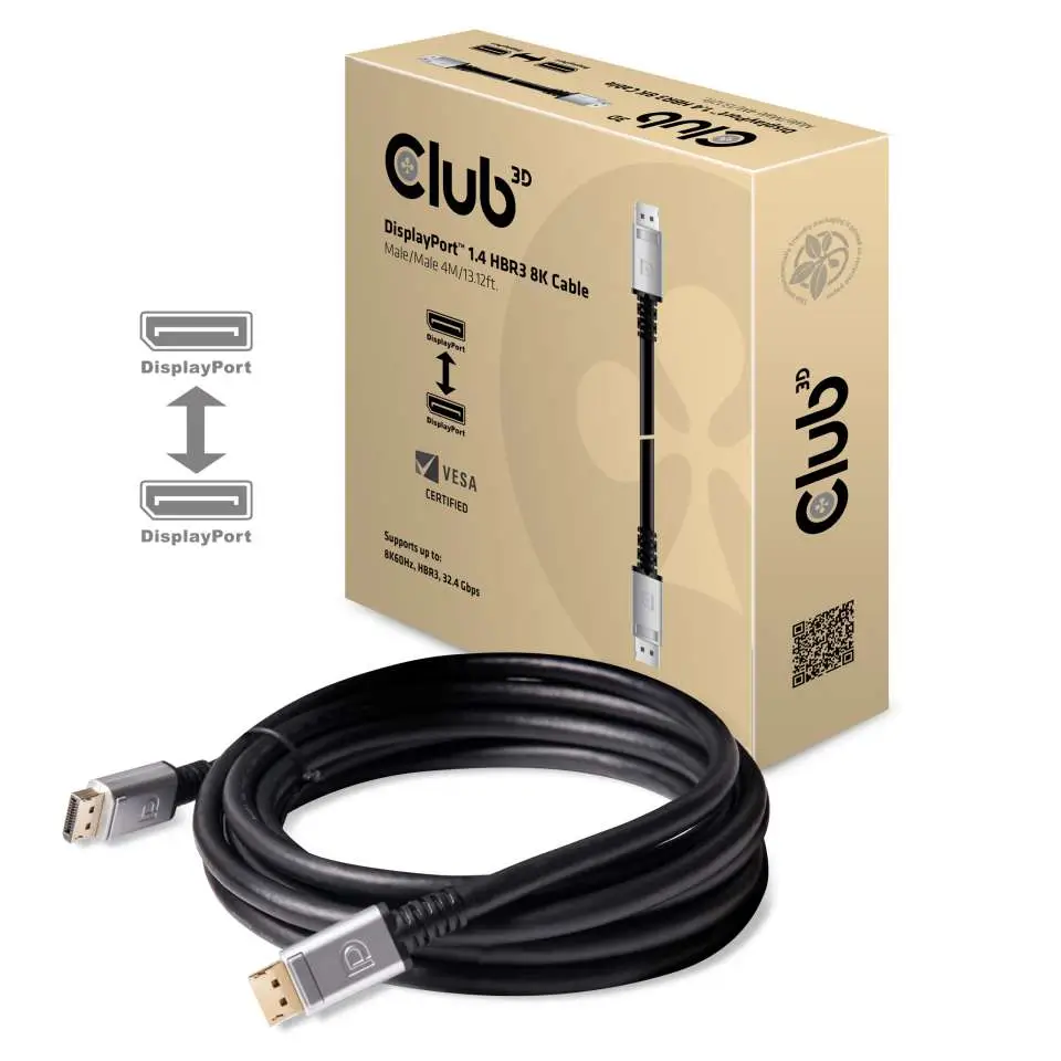 CLUB3D DisplayPort 1.4 HBR3 8K Cable M/M 4m /13.12ft CAC-1069 Thumbnail 1