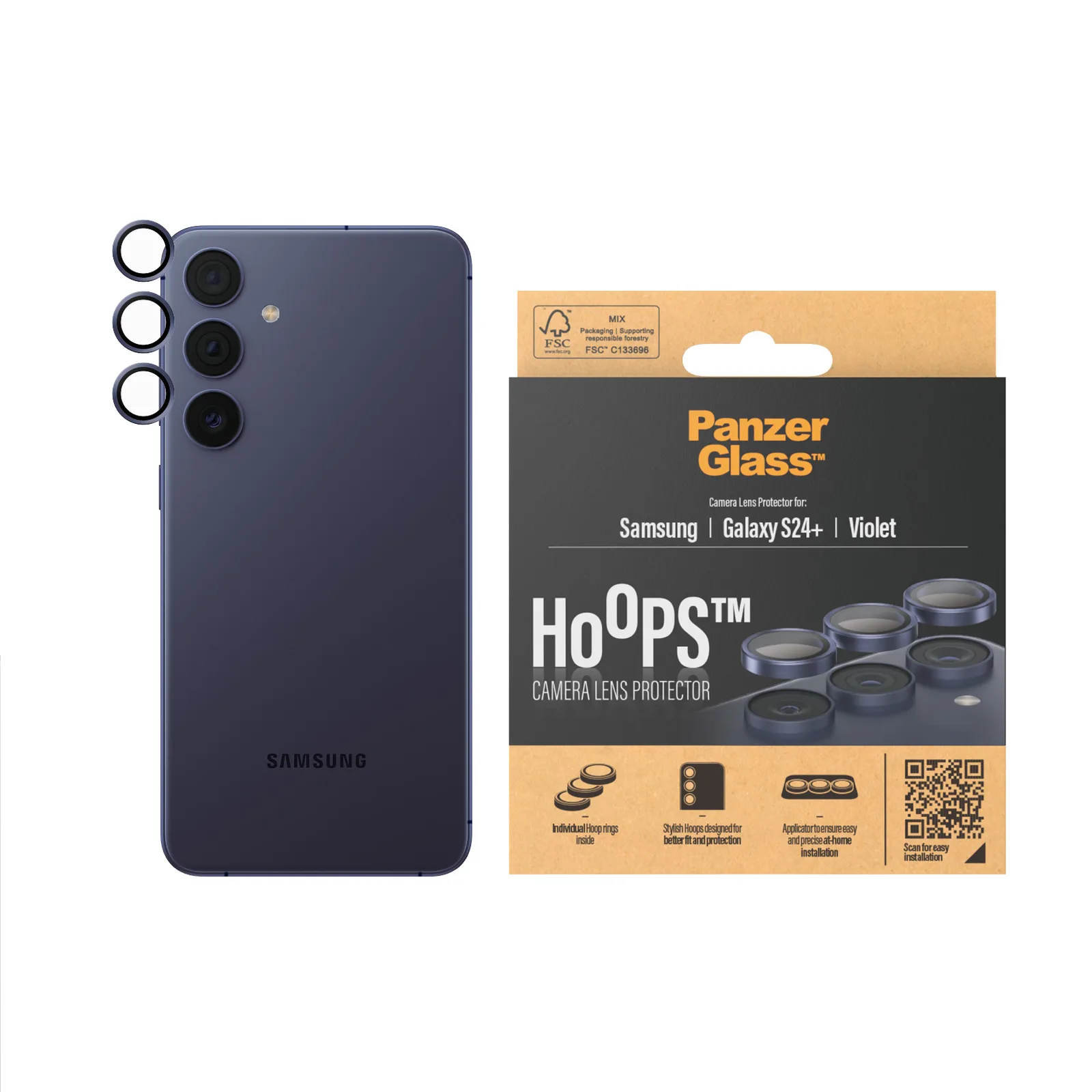 PanzerGlass® Hoops® Camera Lens Protector Violet Samsung Galaxy S24+ 1240 Thumbnail 1