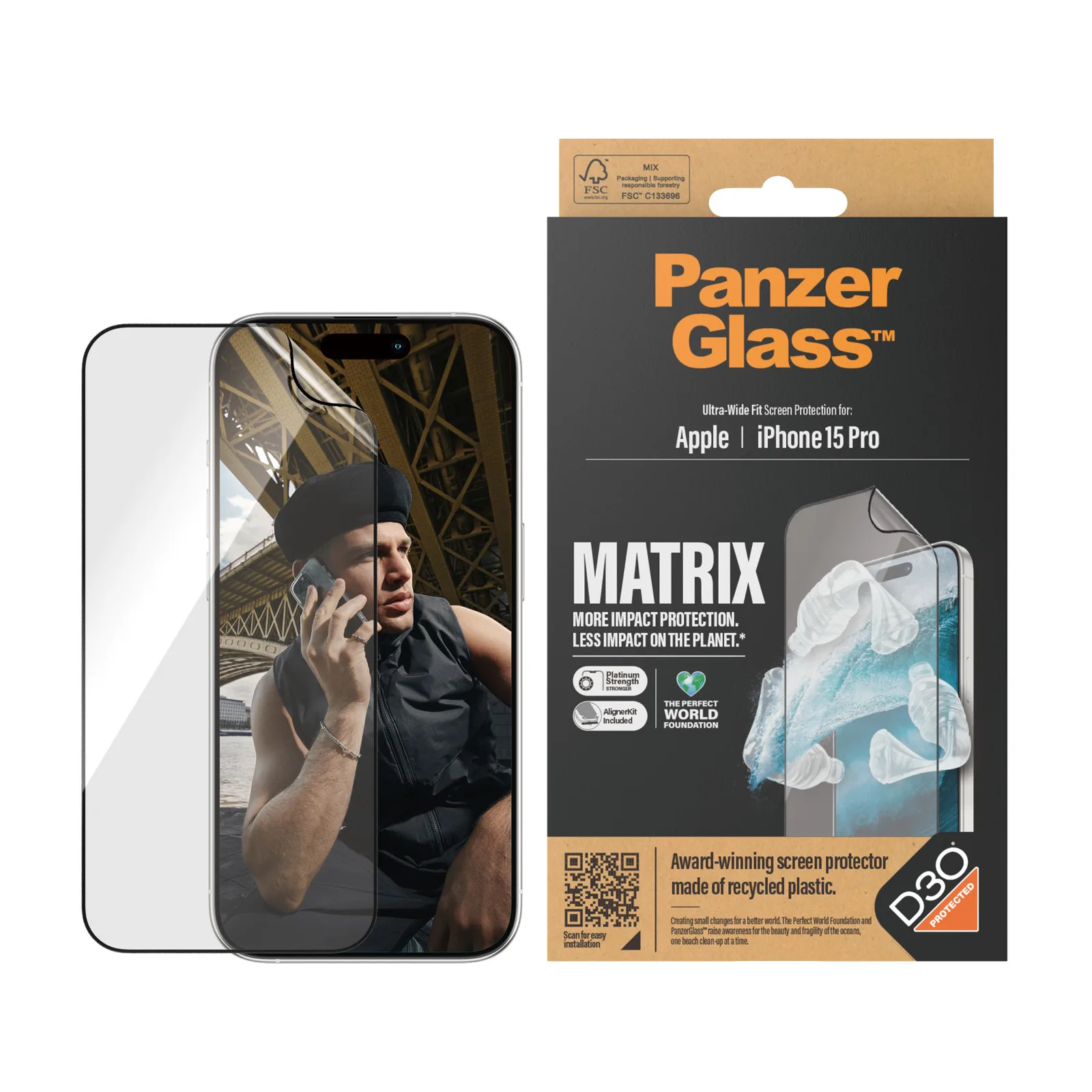 PanzerGlass® ECO MATRIX Screen Protector with D3O® iPhone 15 Pro | Ultra-Wide Fit w. AlignerKit 2818 Thumbnail 1