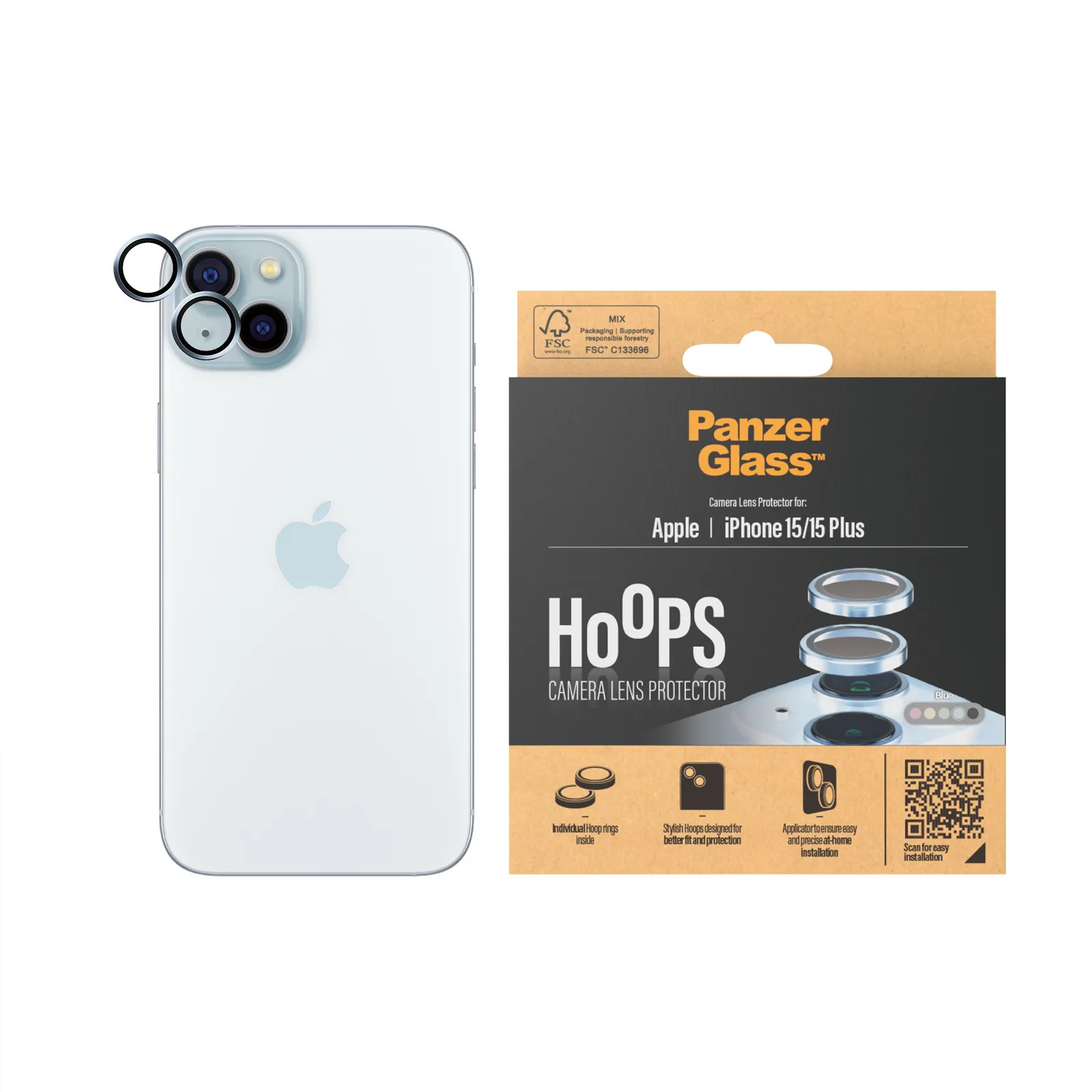 PanzerGlass® Hoops® Camera Lens Protector Blue iPhone 15 | 15 Plus 1190 Thumbnail 1