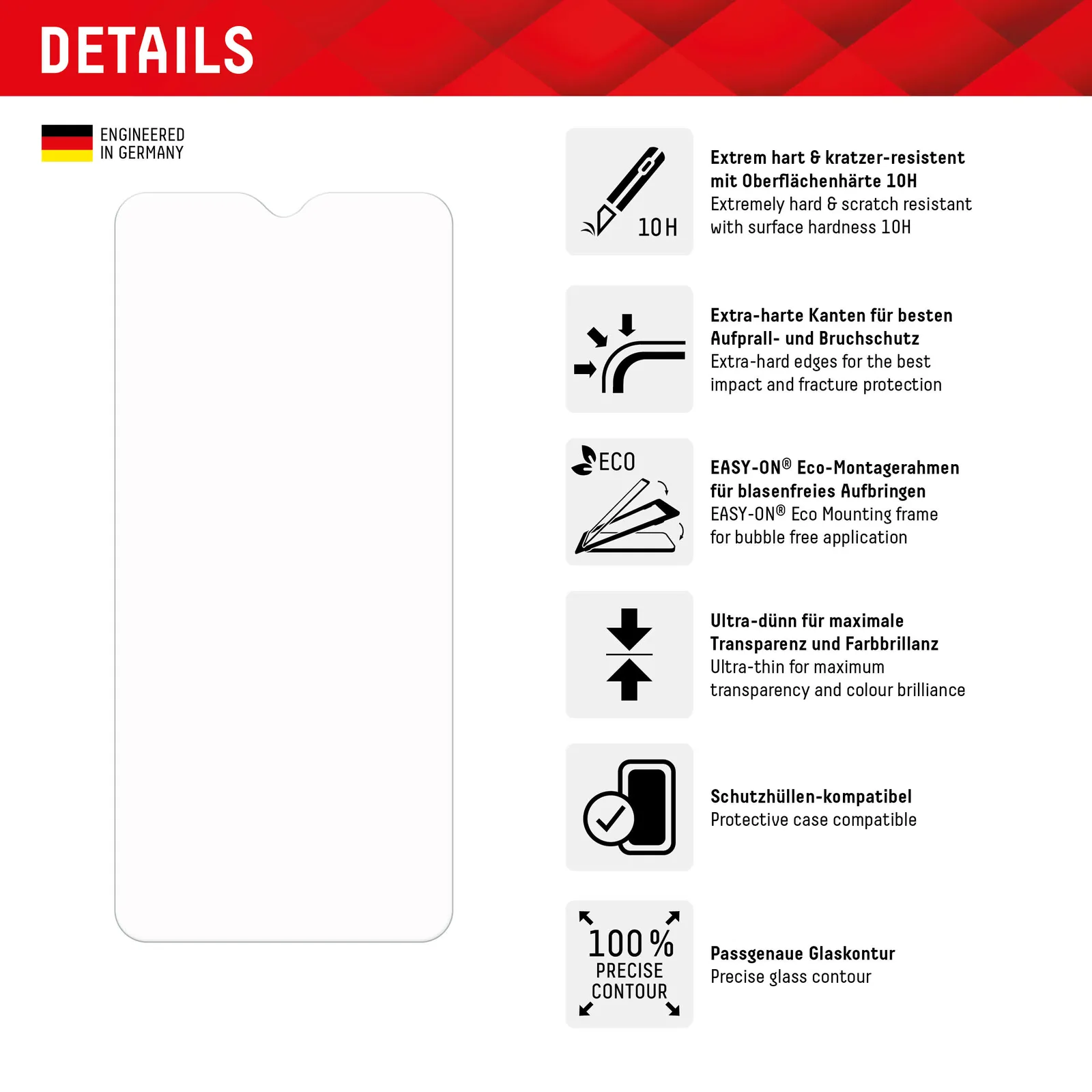 Displex Screen Protector (10H) for Xiaomi Redmi 12C, Eco Mounting Frame, scratch resistant 01817 Thumbnail 1