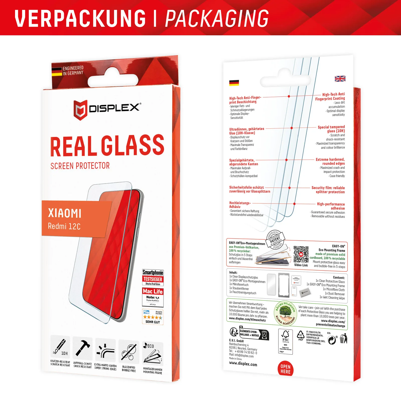 Displex Screen Protector (10H) for Xiaomi Redmi 12C, Eco Mounting Frame, scratch resistant 01817 Thumbnail 8