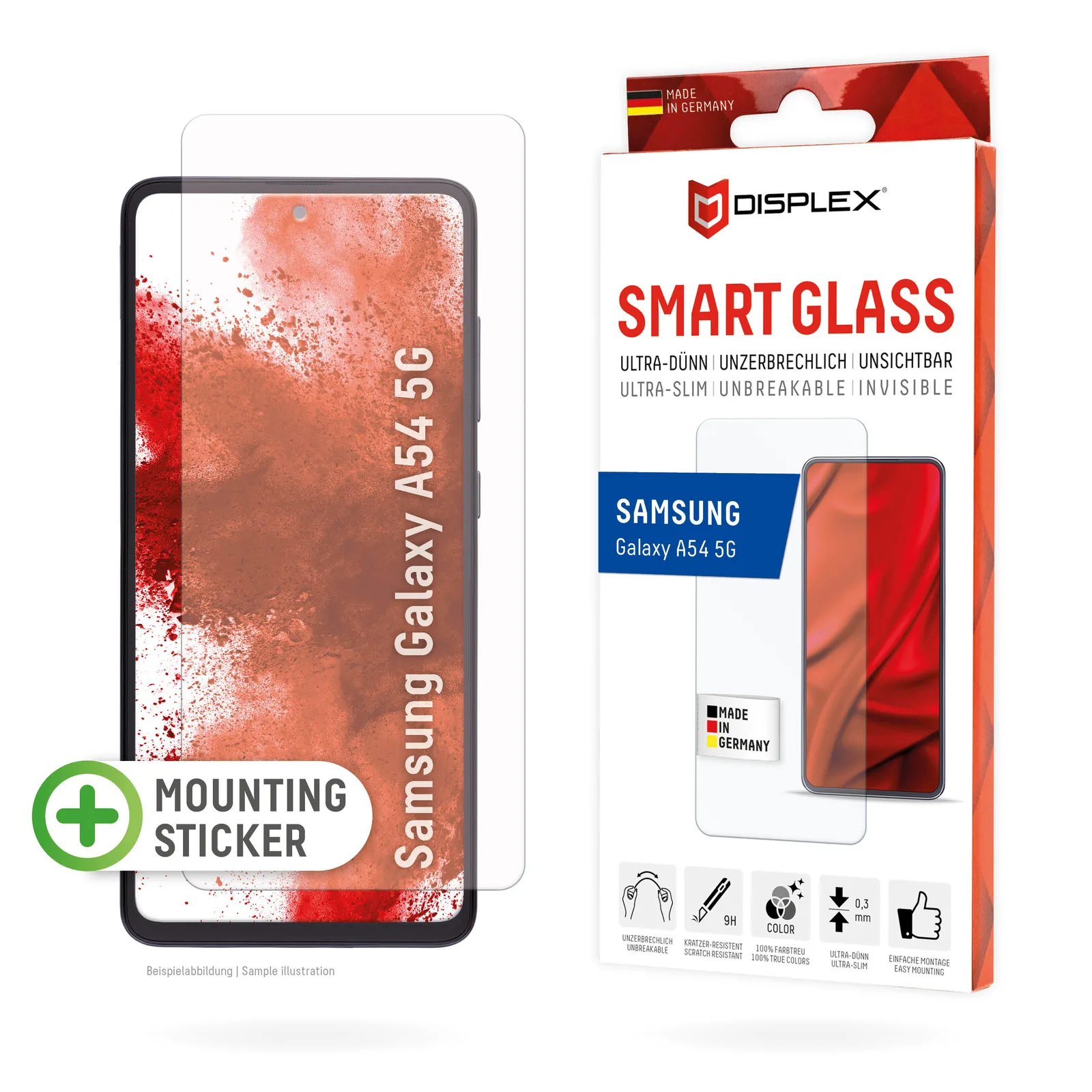 Displex Smart Glass (9H) for Samsung Galaxy A54 5G, Mounting Sticker, unbreakable 01805 Ekran Koruyucu