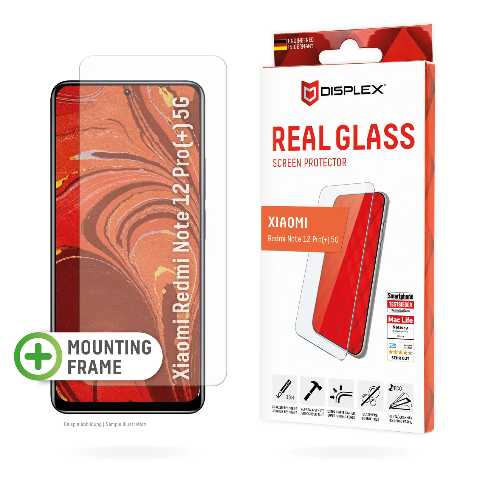 Displex Screen Protector (10H) for Xiaomi Redmi Note 12 Pro(+) 5G, Eco Mounting Frame, scratch resistant 01808 Ekran Koruyucu