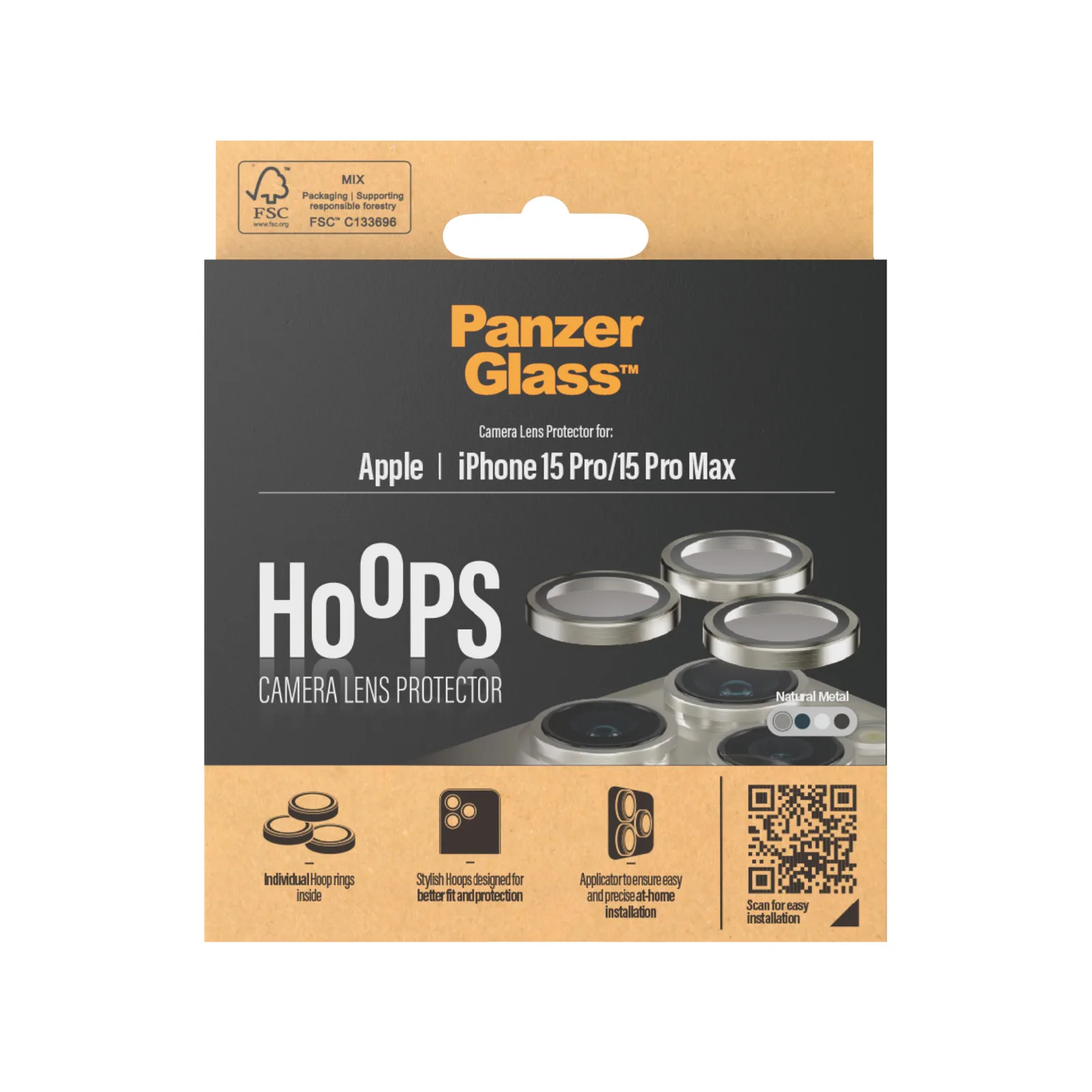 PanzerGlass® Hoops® Metal Camera Lens Protector Natural iPhone 15 Pro | 15 Pro Max 1195 Thumbnail 3