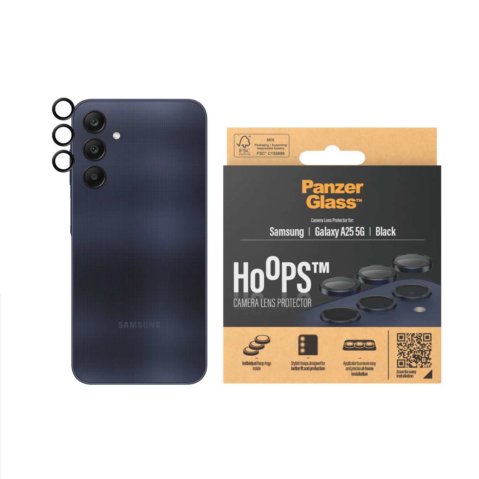 PanzerGlass® Hoops® Camera Lens Protector Black Samsung Galaxy A25 5G 1225 Thumbnail 1
