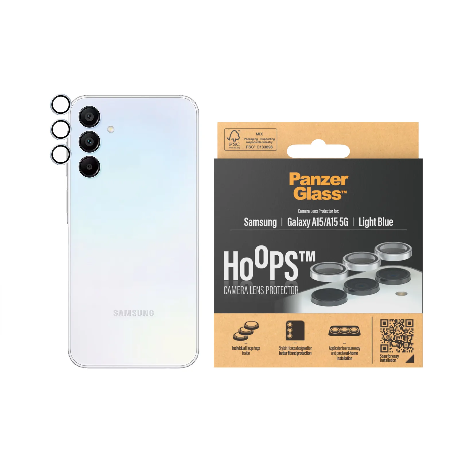 PanzerGlass® Hoops® Camera Lens Protector Light Blue Samsung Galaxy A15 | A15 5G 1232 Thumbnail 1