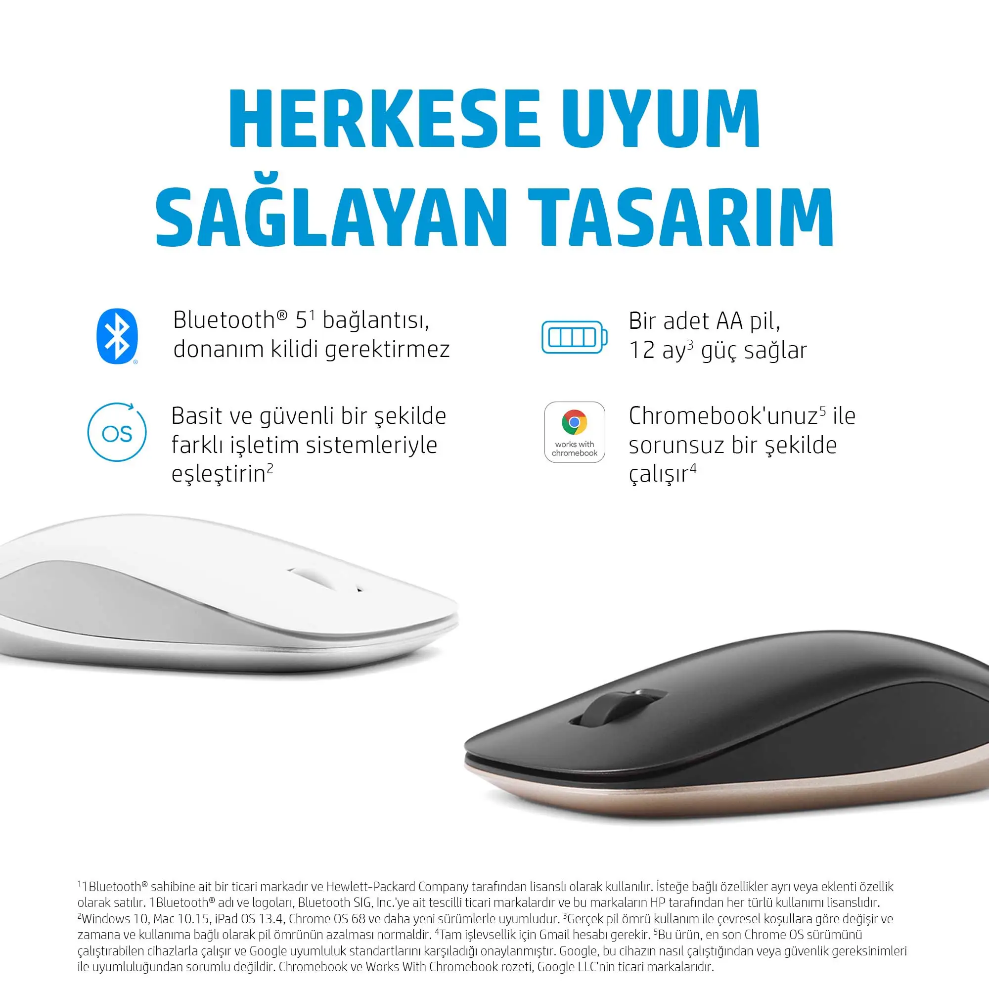HP 410 İnce Beyaz Bluetooth 4M0X6AA#ABB 1200 DPI Kablosuz Mouse Thumbnail 8