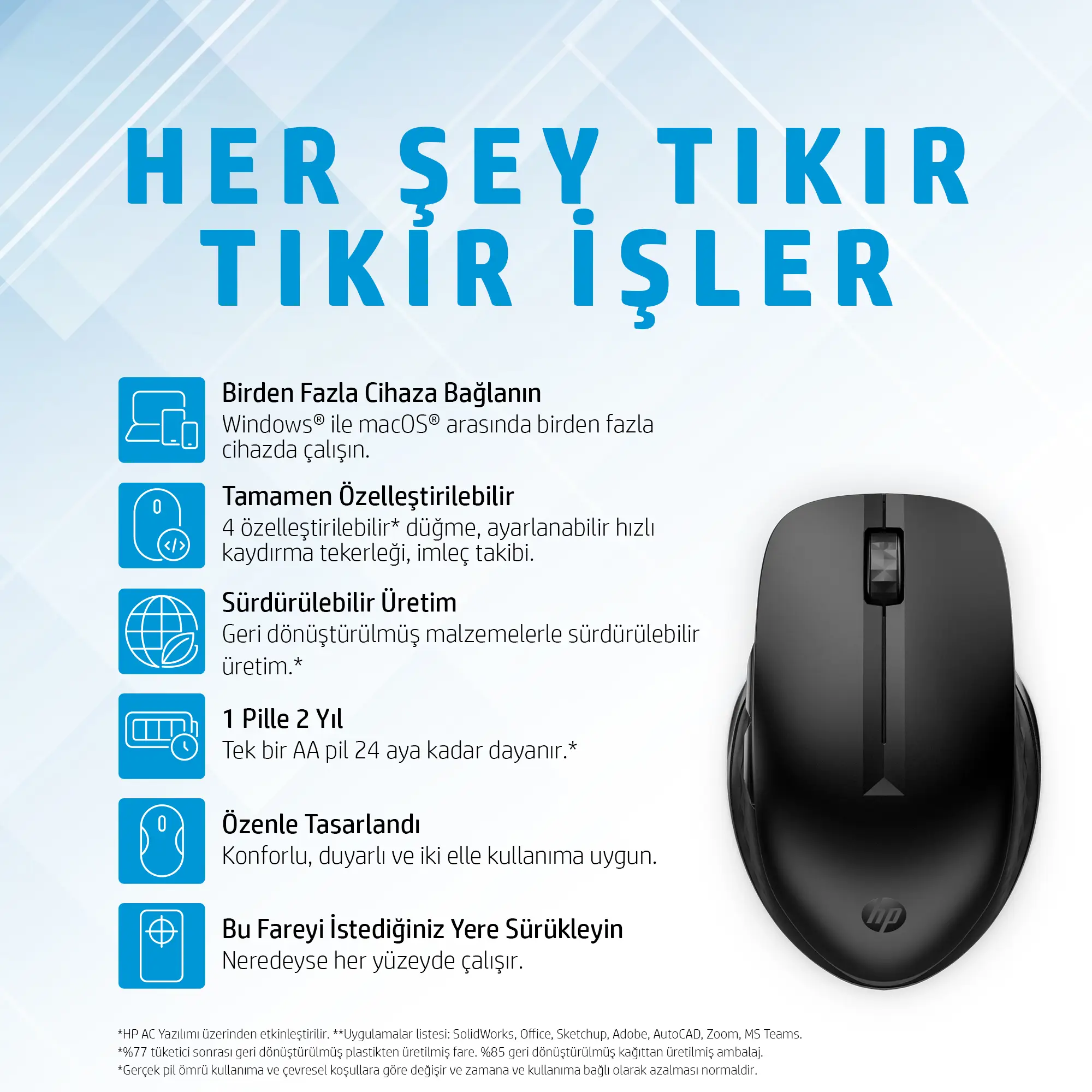 HP 435 Çoklu Cihaz 3B4Q5AA#AC3 4000 DPI Bluetooth Kablosuz Mouse Thumbnail 6