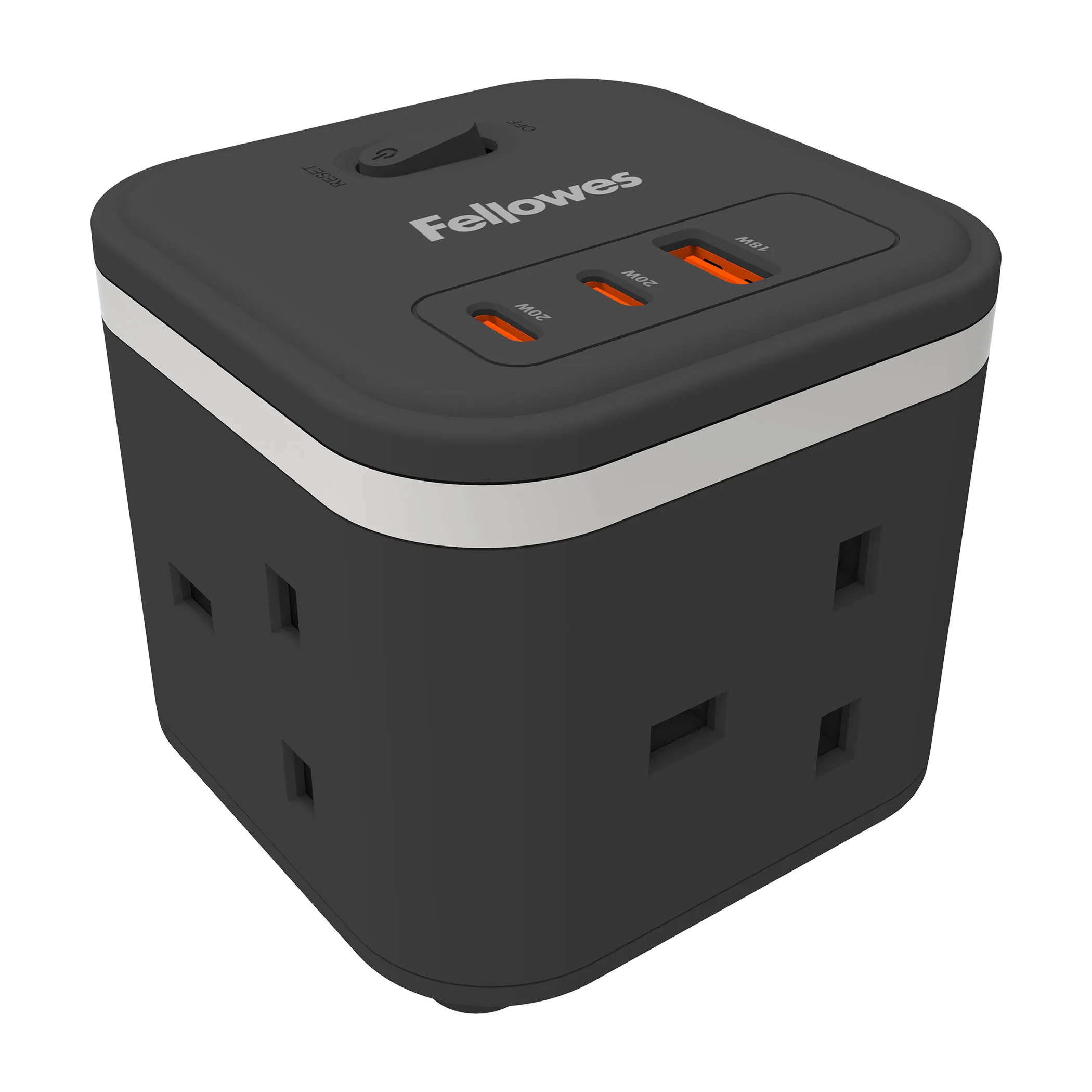 Fellowes Power Cube 3x230v 1xUSB-A 2x USB-C Socket 2m Cable Black - 100136979 Güç Arttırıcı