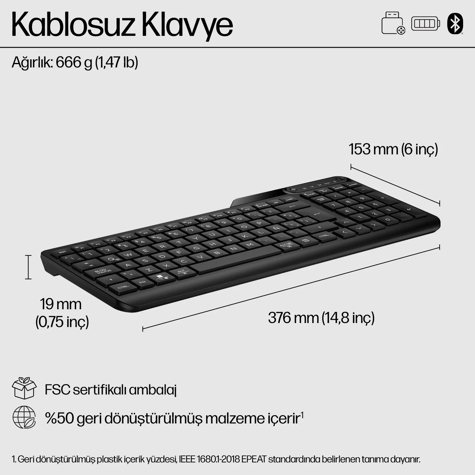 HP 475 Dual-Mode Wireless Keyboard 7N7B9UT Klavye Thumbnail 2