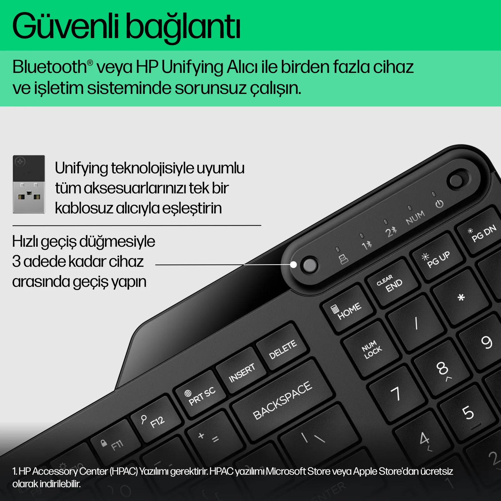 HP 475 Dual-Mode Wireless Keyboard 7N7B9UT Klavye Thumbnail 4