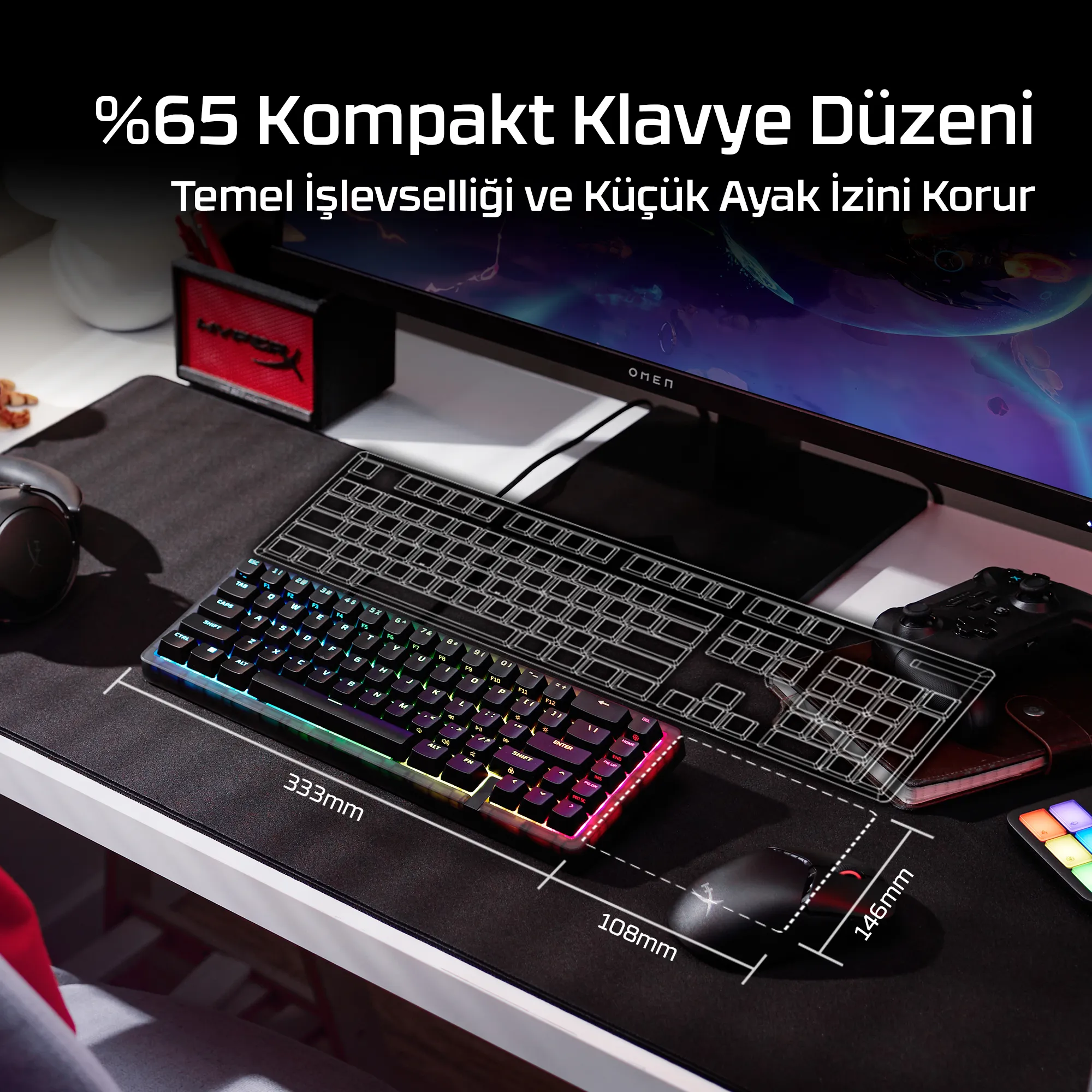 HyperX Origins 2 65 B4QS3AA Mekanik RGB Oyuncu Klavyesi Thumbnail 12