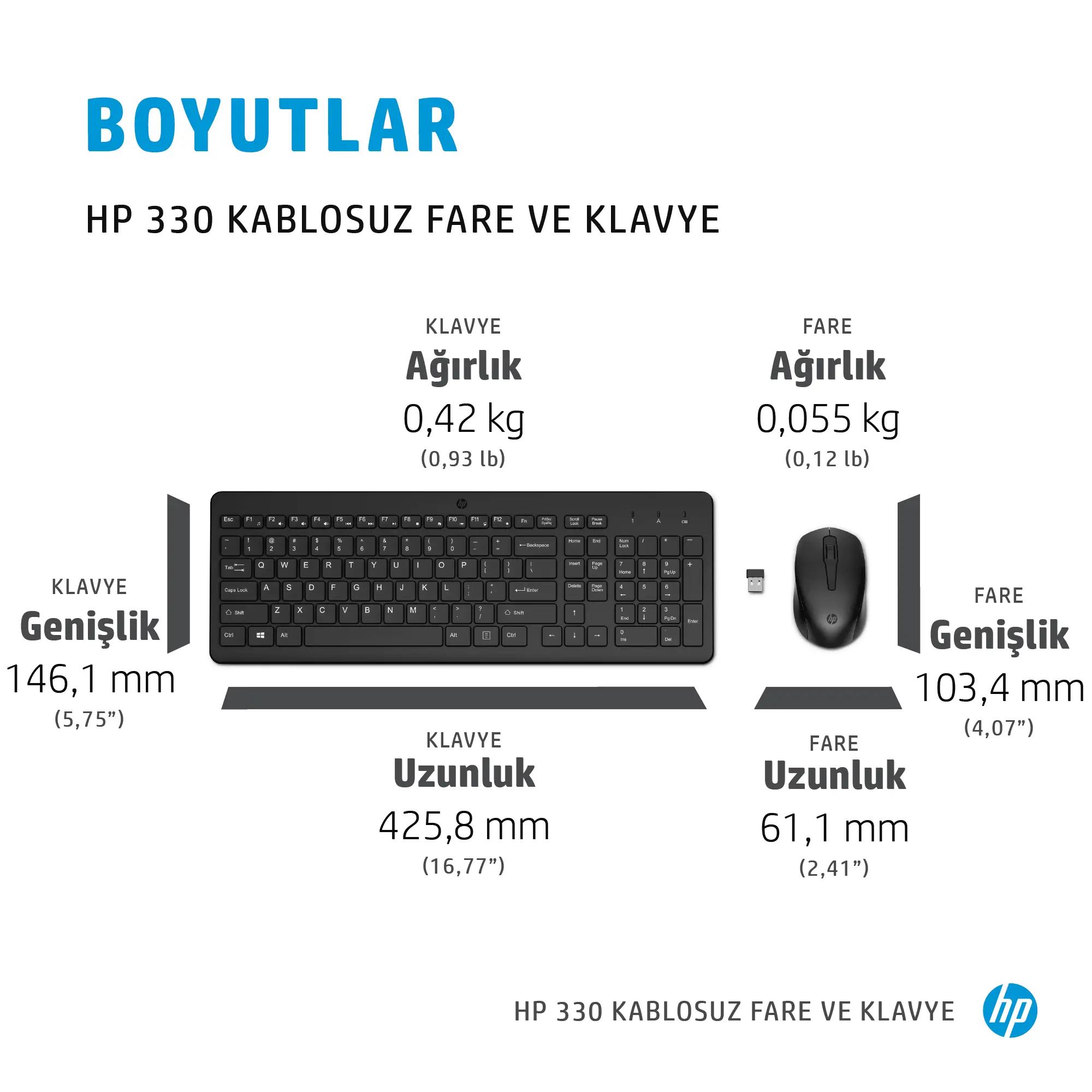 HP 330 2V9E6AA Kablosuz Klavye & Mouse Seti Thumbnail 1