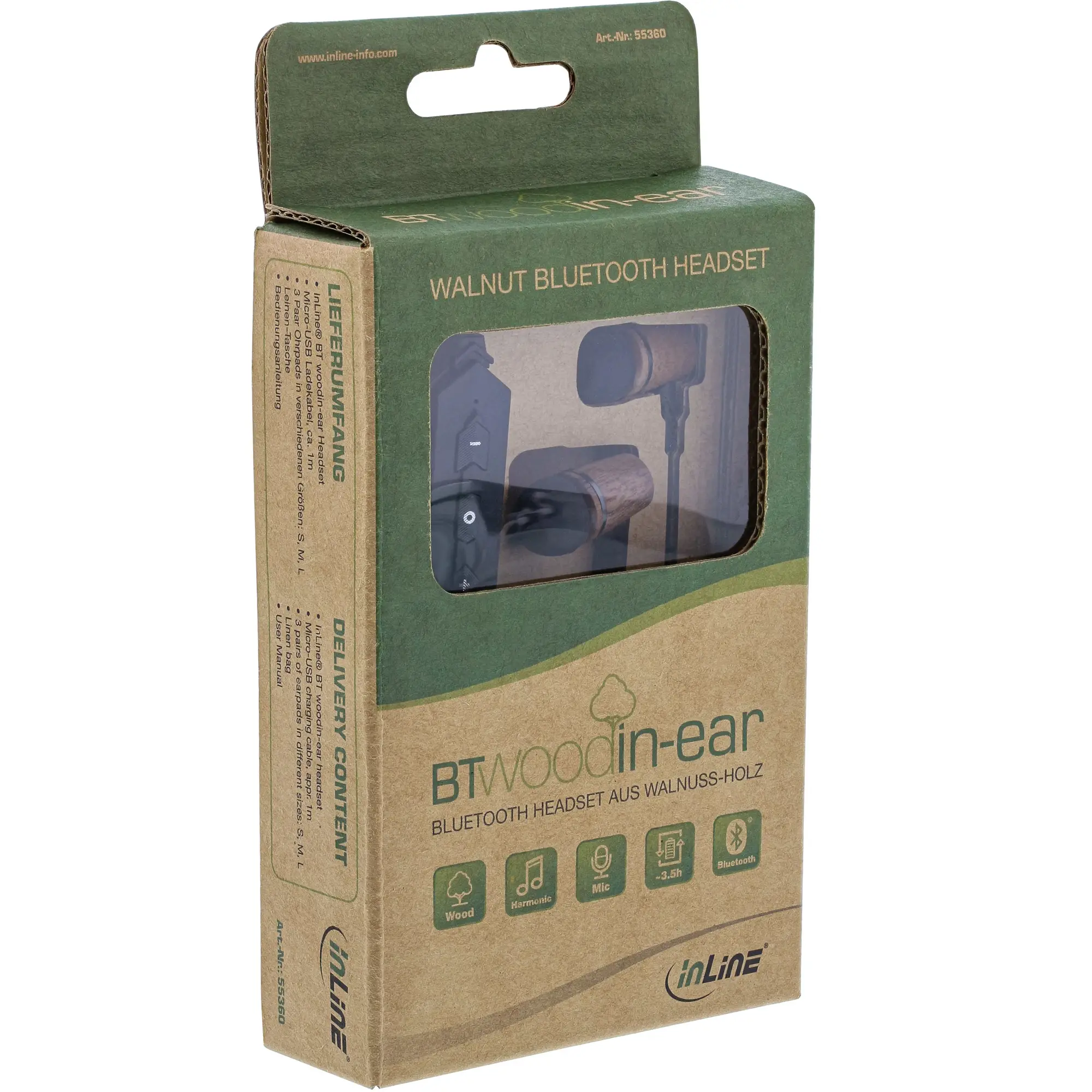 InLine BT woodin-ear 55360 Kulak İçi Bluetooth Kulaklık Thumbnail 10