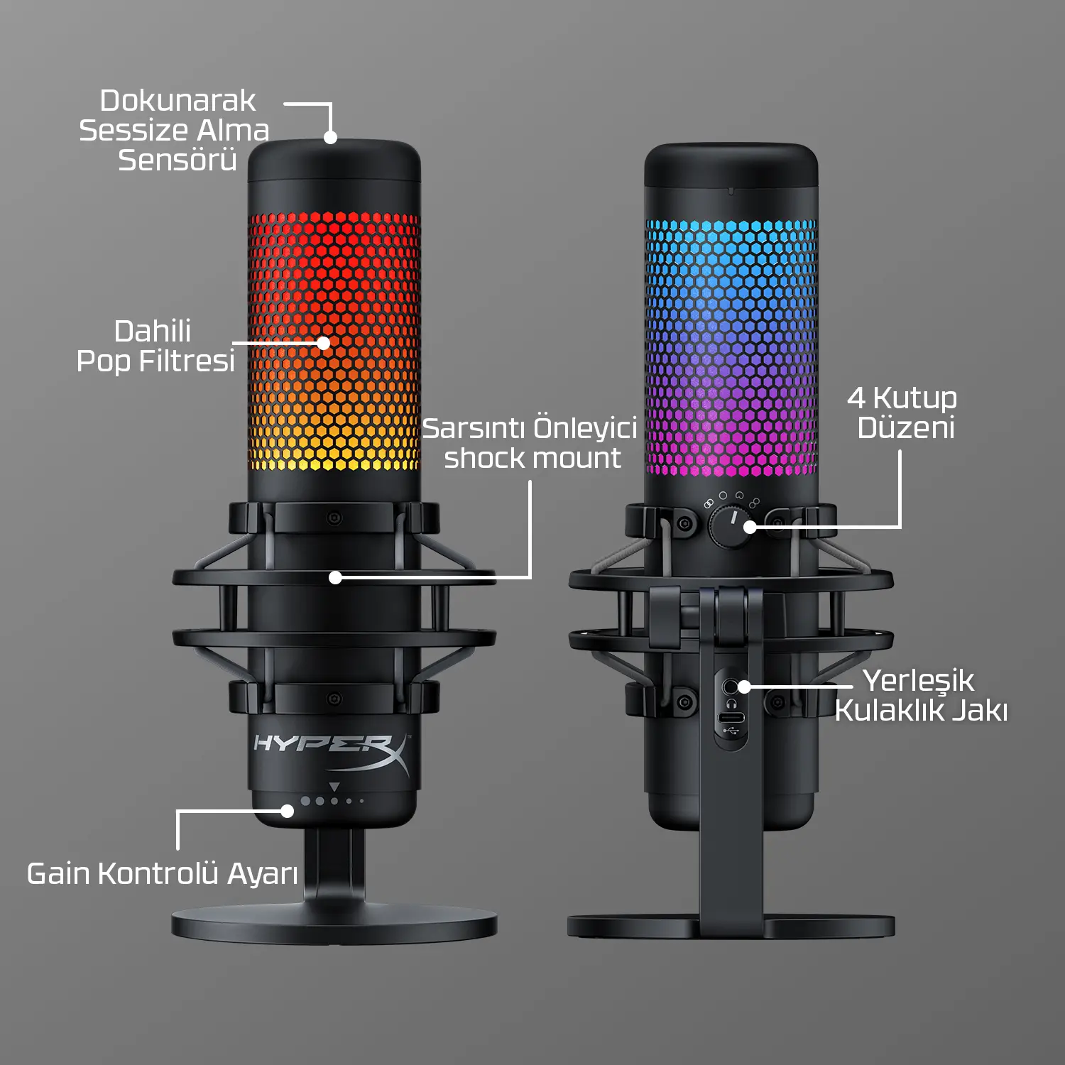 HyperX QuadCast S Kondenser RGB Mikrofon HMIQ1S-XX-RG/G Thumbnail 3