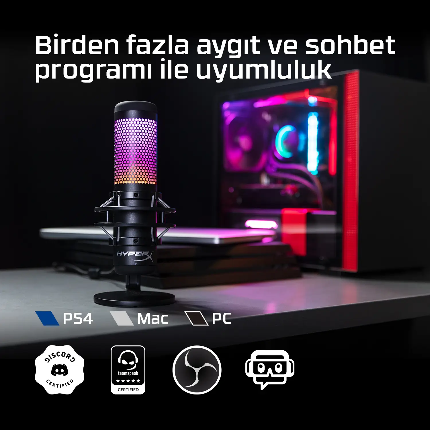 HyperX QuadCast S Kondenser RGB Mikrofon HMIQ1S-XX-RG/G Thumbnail 6