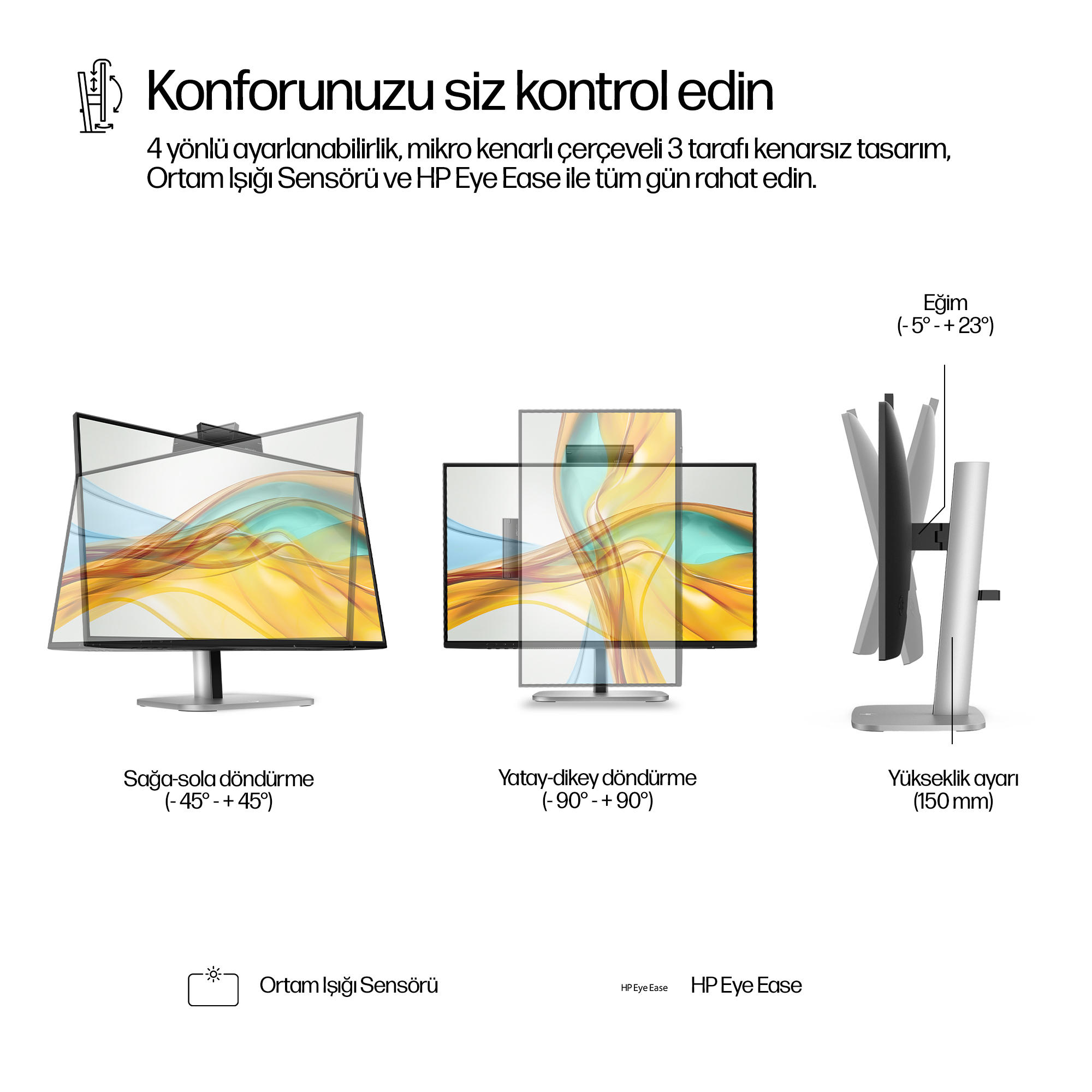 HP Series 5 Pro 23,8 inç FHD USB-C Konferans Monitörü - 524pm PVC İçermez 9E0G9A5#ABB Thumbnail 5