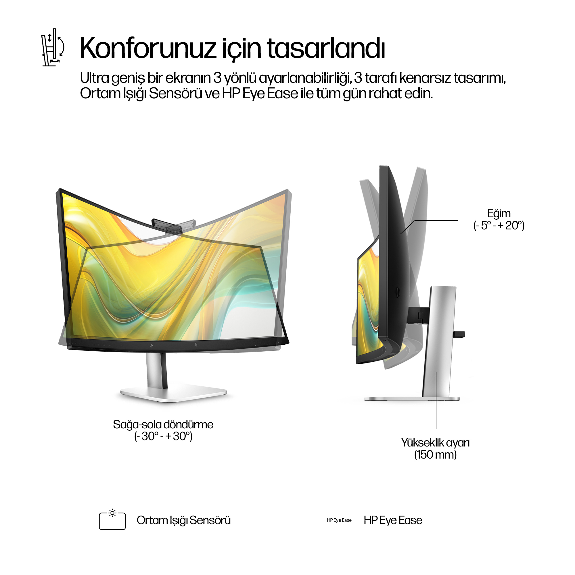 HP Series 5 Pro 34 inç WQHD USB-C Konferans Monitörü - 534pm 9E0Z2A5 Thumbnail 7
