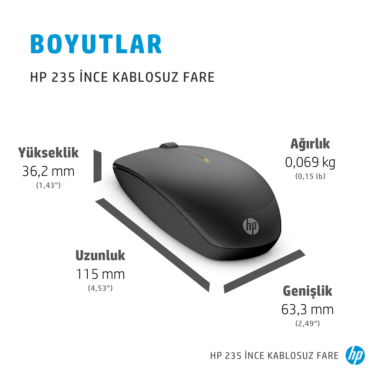 HP 235 İnce 4E407UT 1600 DPI Kablosuz Mouse Thumbnail 2