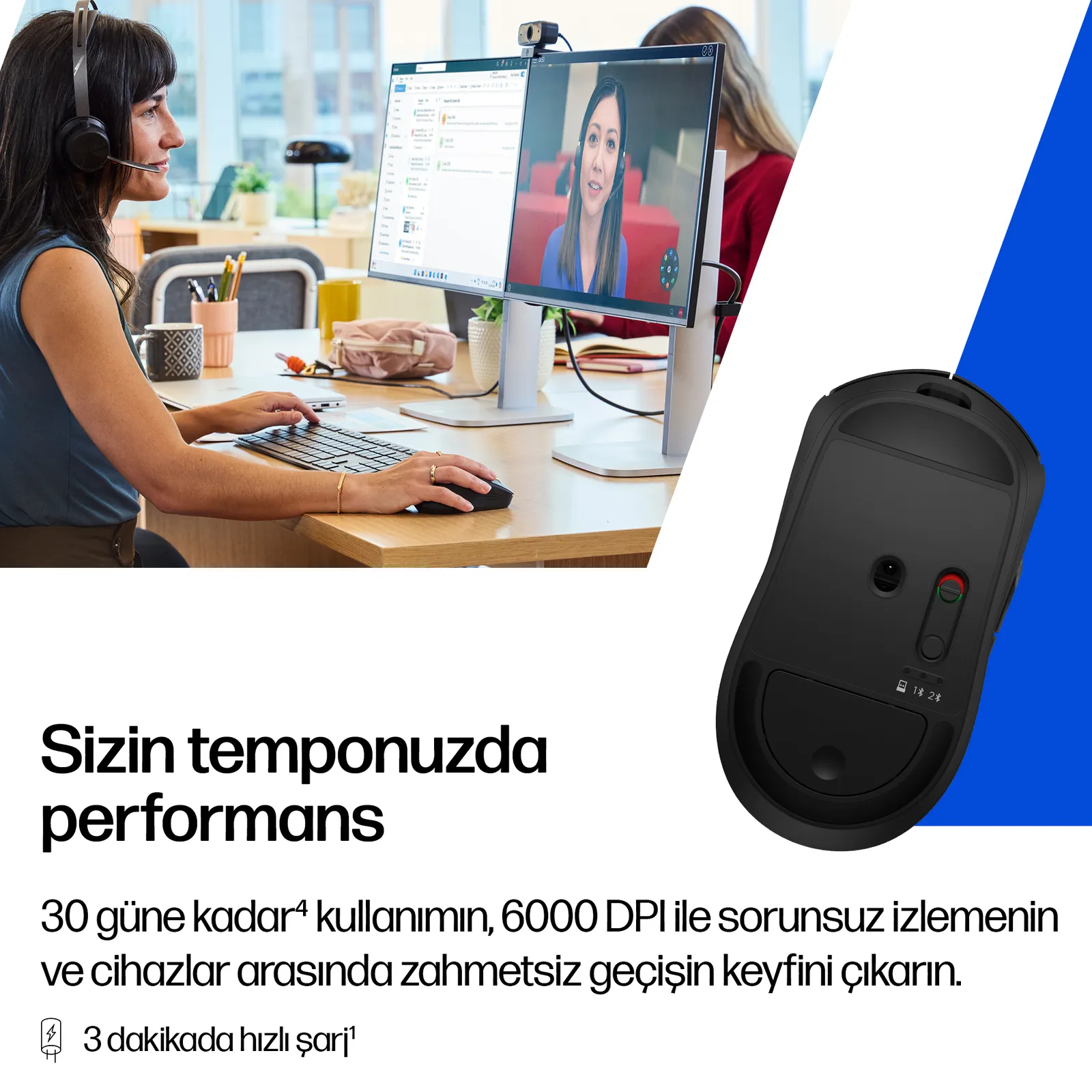 HP 700 Şarj Edilebilir AZ7B0AA 6000 DPI Bluetooth Kablosuz Mouse Thumbnail 4