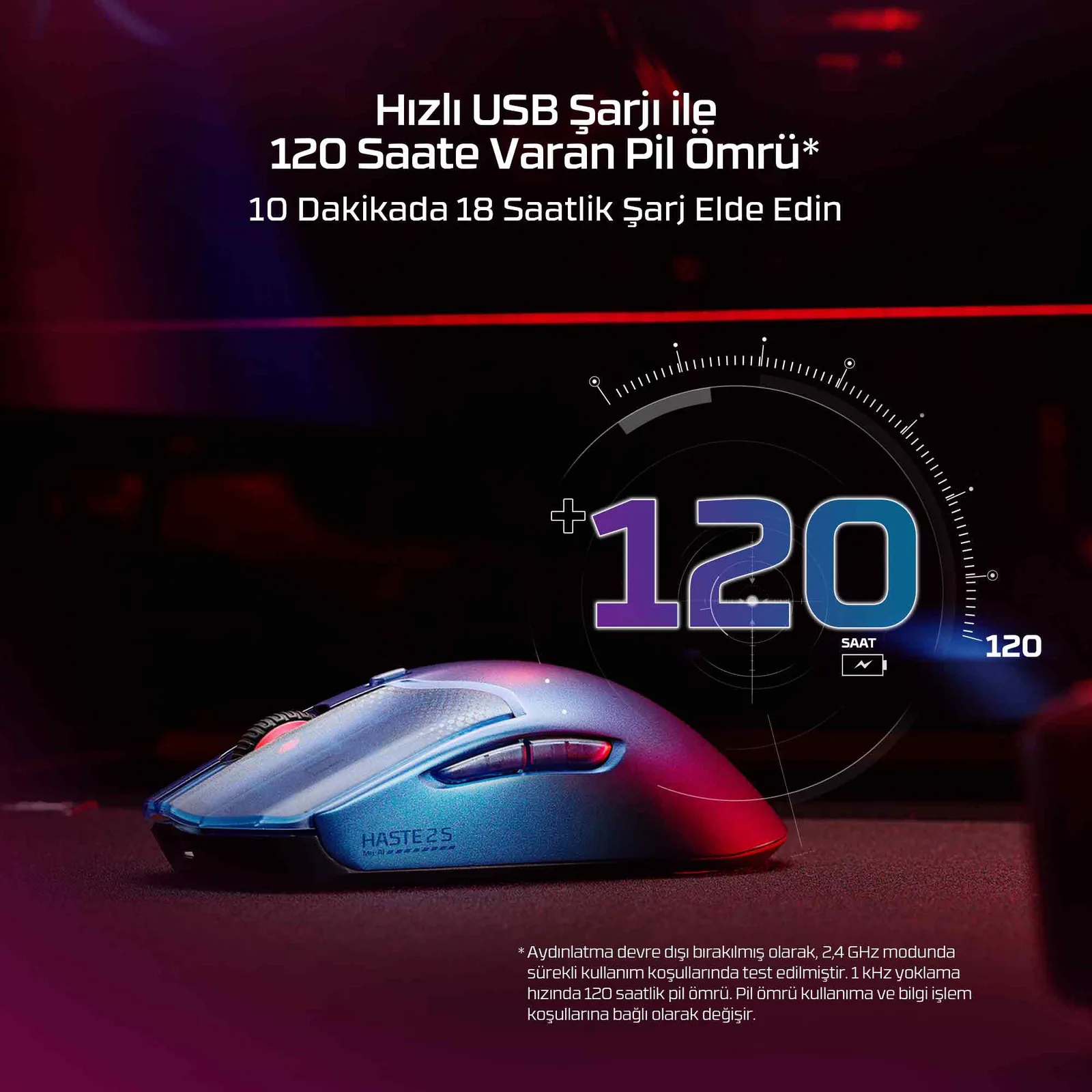 HyperX Pulsefire Haste 2 S Lacivert Kablosuz Oyun Faresi 9B001AA 26000 DPI Bluetooth Oyuncu Thumbnail 3