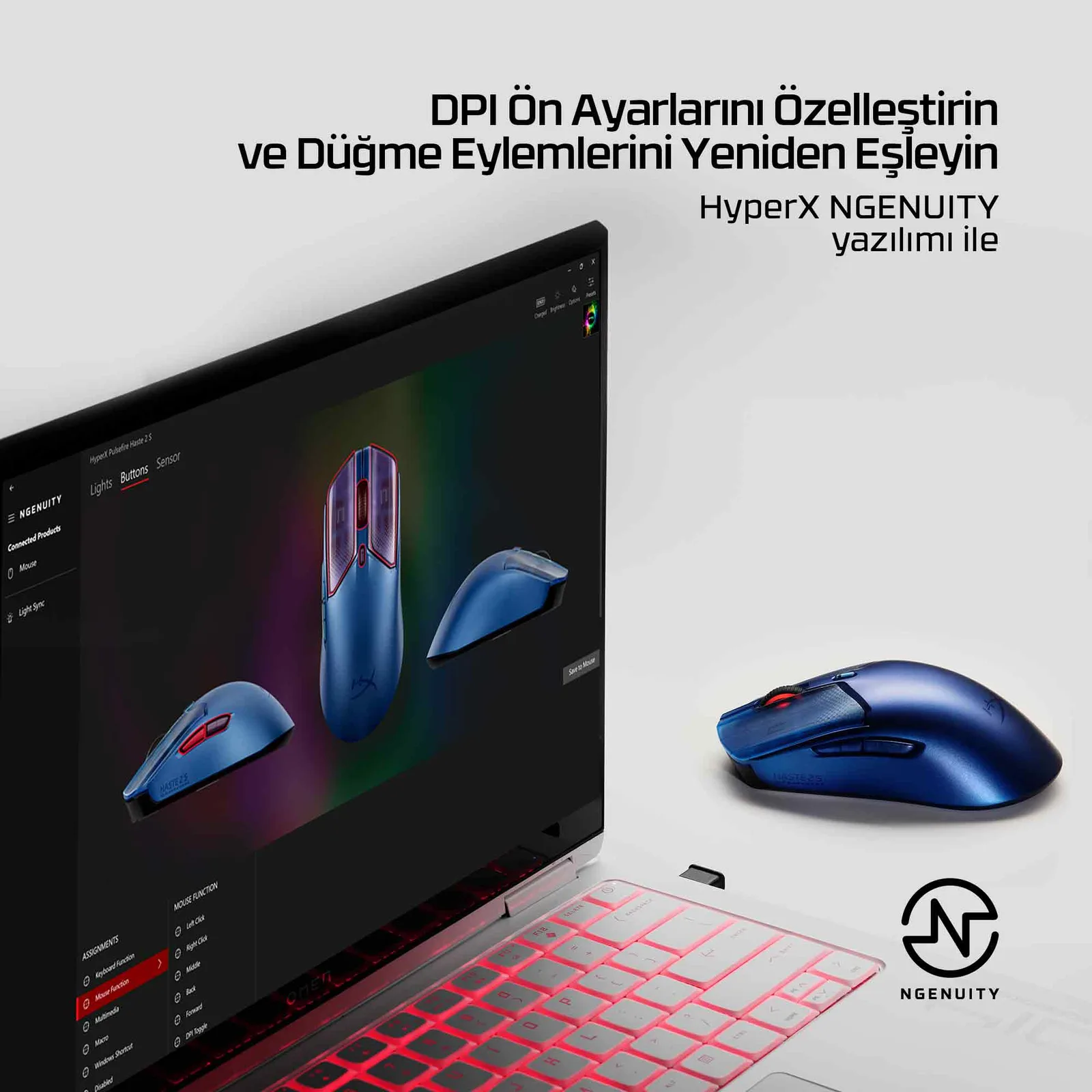 HyperX Pulsefire Haste 2 S Lacivert Kablosuz Oyun Faresi 9B001AA 26000 DPI Bluetooth Oyuncu Thumbnail 6