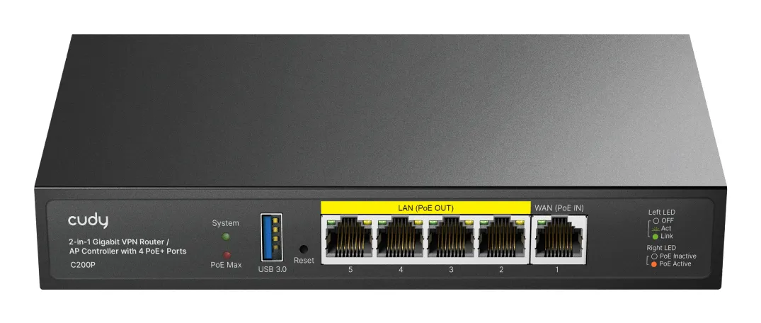 Cudy network yönetim cihazı 1000 Mbit/s Ethernet LAN bağlantısı Ethernet üzerinden güç desteği (PoE) C200P Network Yönetim Cihazları