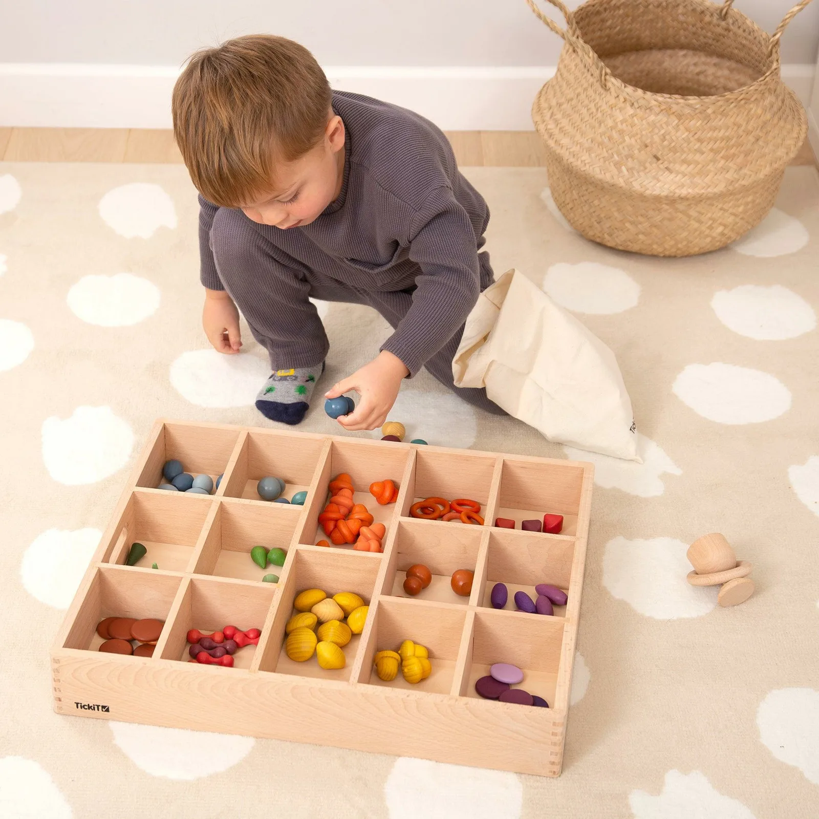 Tickit Wooden Sorting Tray - 14 Way 74053 Thumbnail 3
