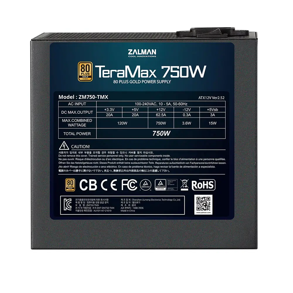 Zalman ZM750-TMX TerraMax 80 PLUS GOLD PSU 750W/Full-modular 99.9% Active PFC/Single Thumbnail 2