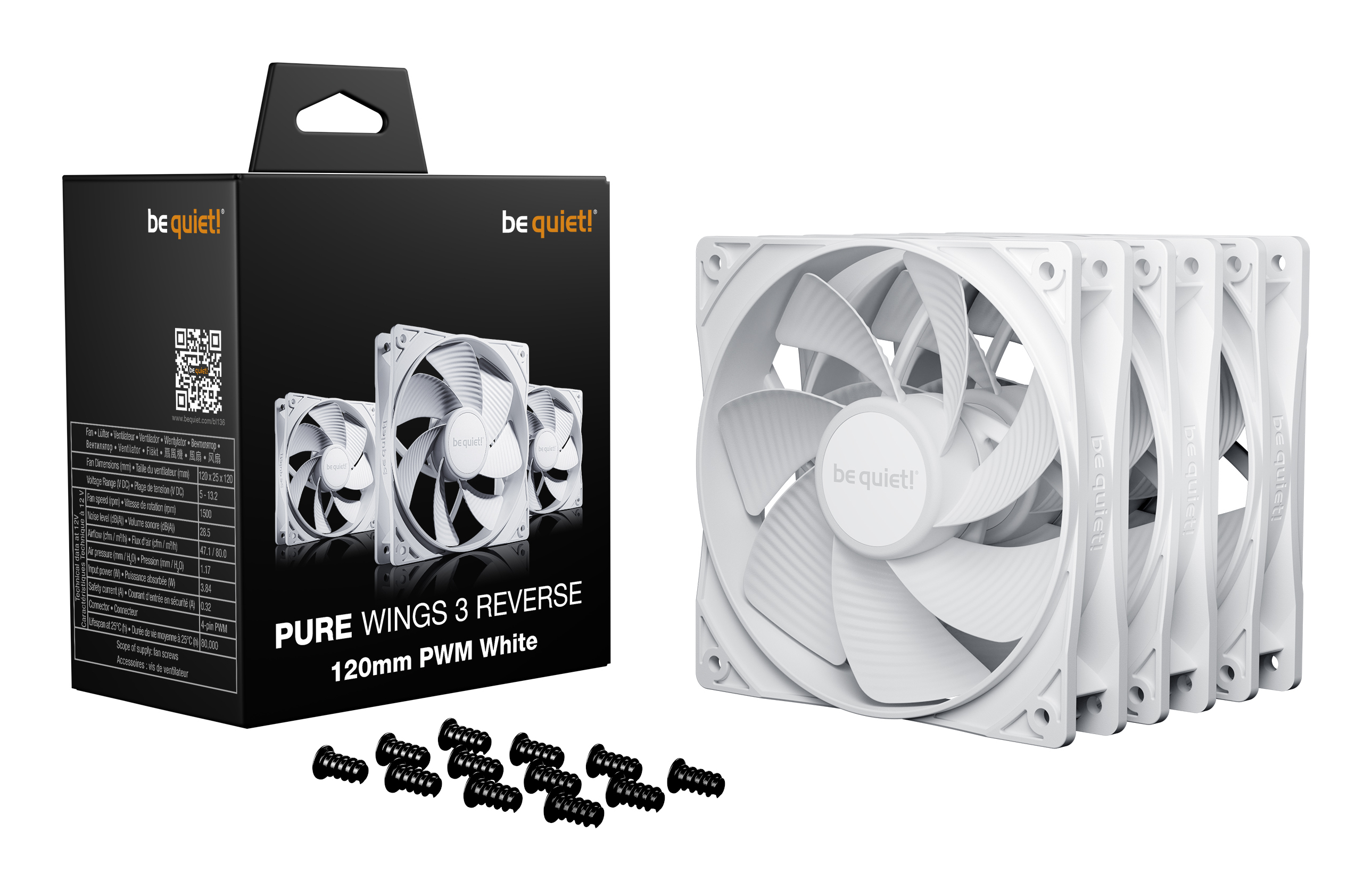 be quiet! Pure Wings 3 120mm | PWM Reverse White Triple-Pack BL136 Thumbnail 4