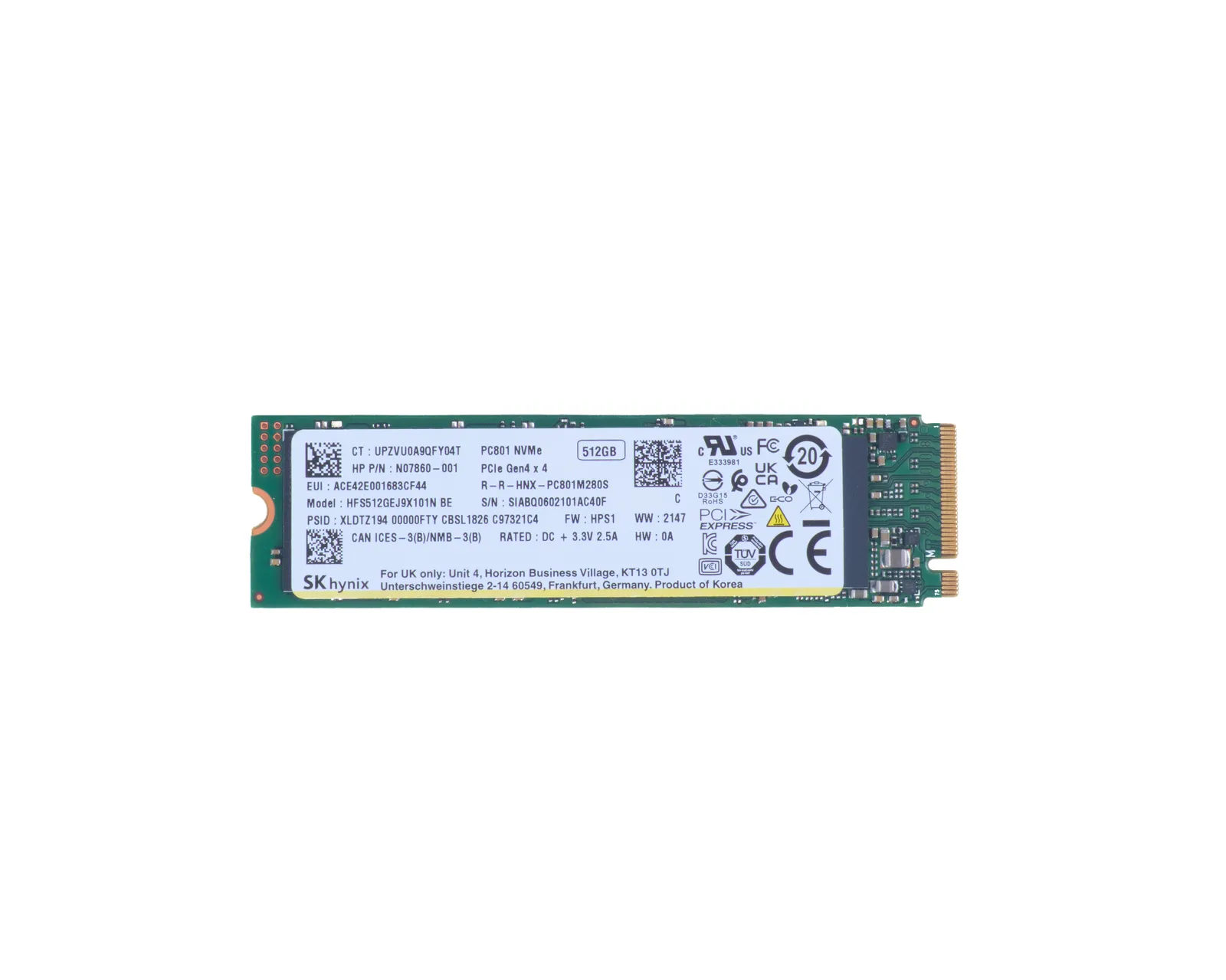 HP PCIe-4x4 B8BD5AA 512 GB M.2 22x80 Gen4 NVMe SSD SSD Diskle
