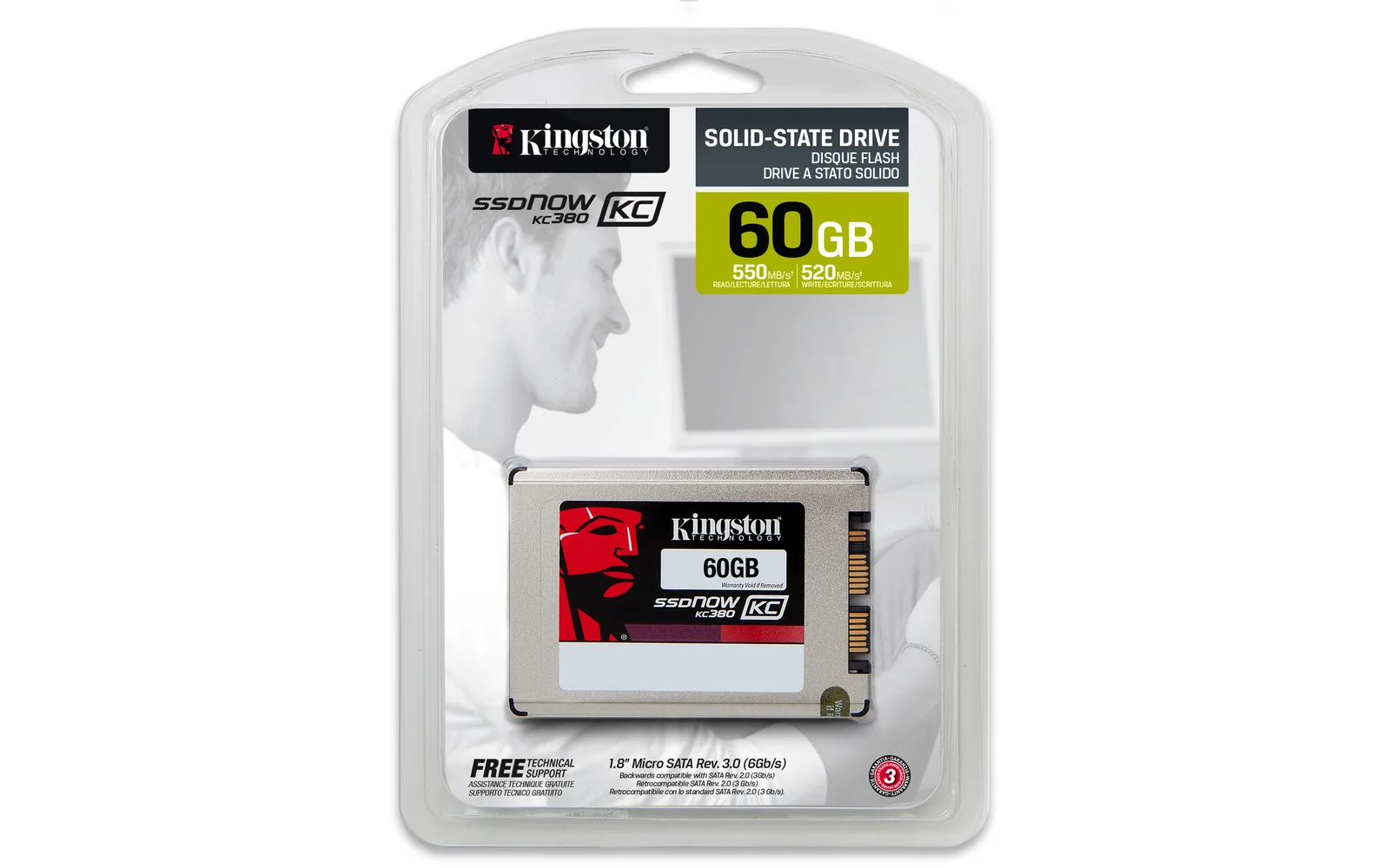 Kingston SKC380S3/60G dahili 60 GB 1.8" micro SATA SATA3 SSD Thumbnail 3