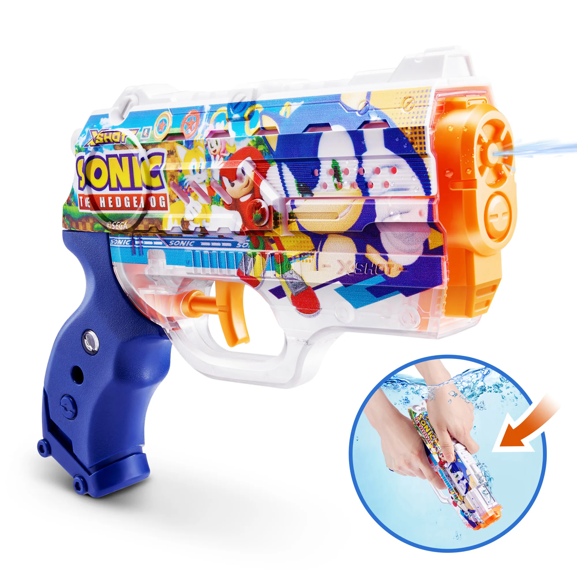 ZURU XSHOT Fast-Fill Skins Nano Sonic The Hedgehog Water Blaster 118166 Su Tabancaları ve Su Balonları