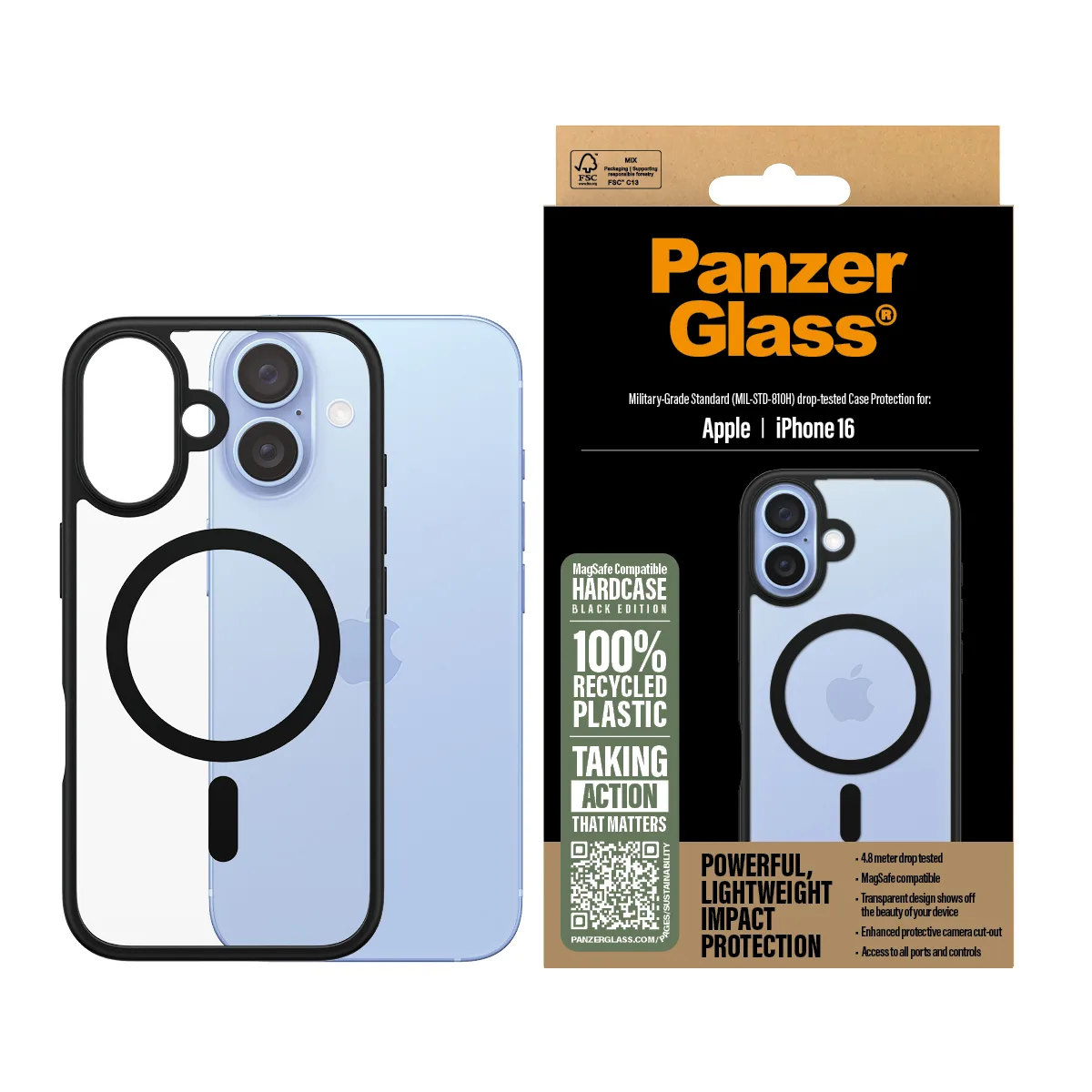 PanzerGlass® HardCase Transparent w. Black MagSafe & Frame iPhone 16 1301 Thumbnail 2