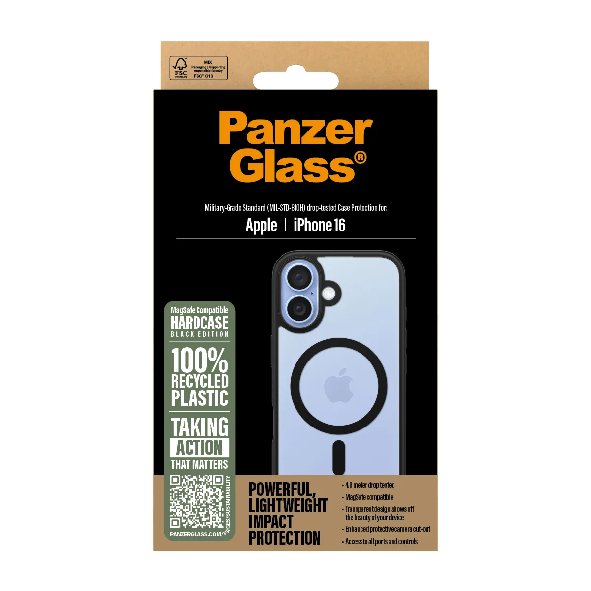 PanzerGlass® HardCase Transparent w. Black MagSafe & Frame iPhone 16 1301 Thumbnail 4