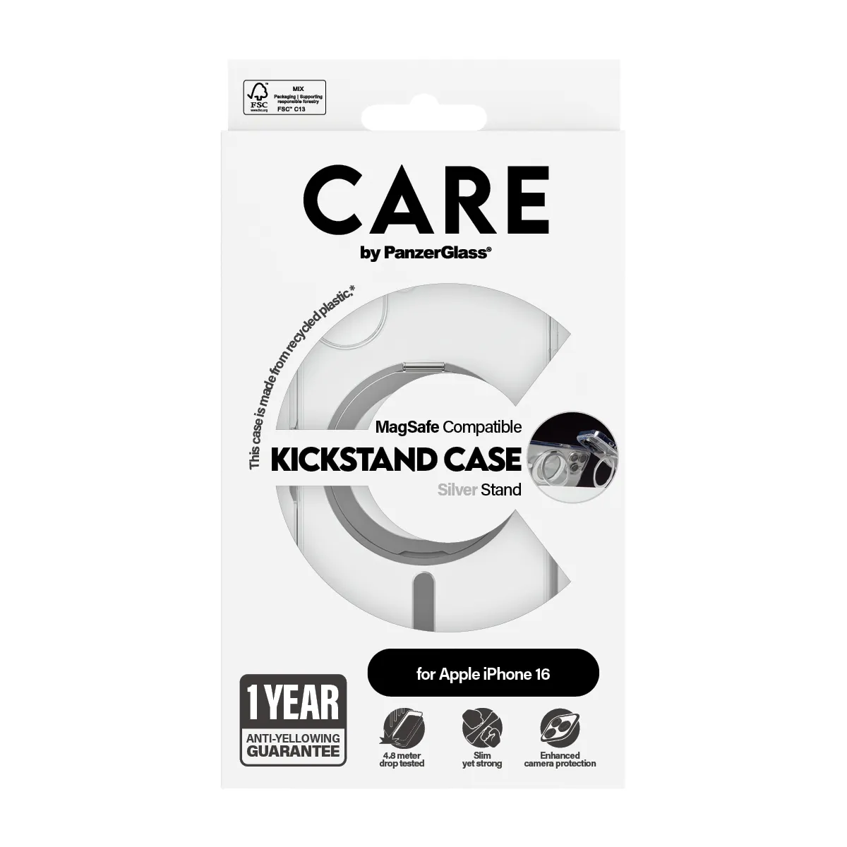 PanzerGlass CARE™ by PanzerGlass® Case Transparent w. Silver Kickstand & MagSafe iPhone 16 1325 Thumbnail 3
