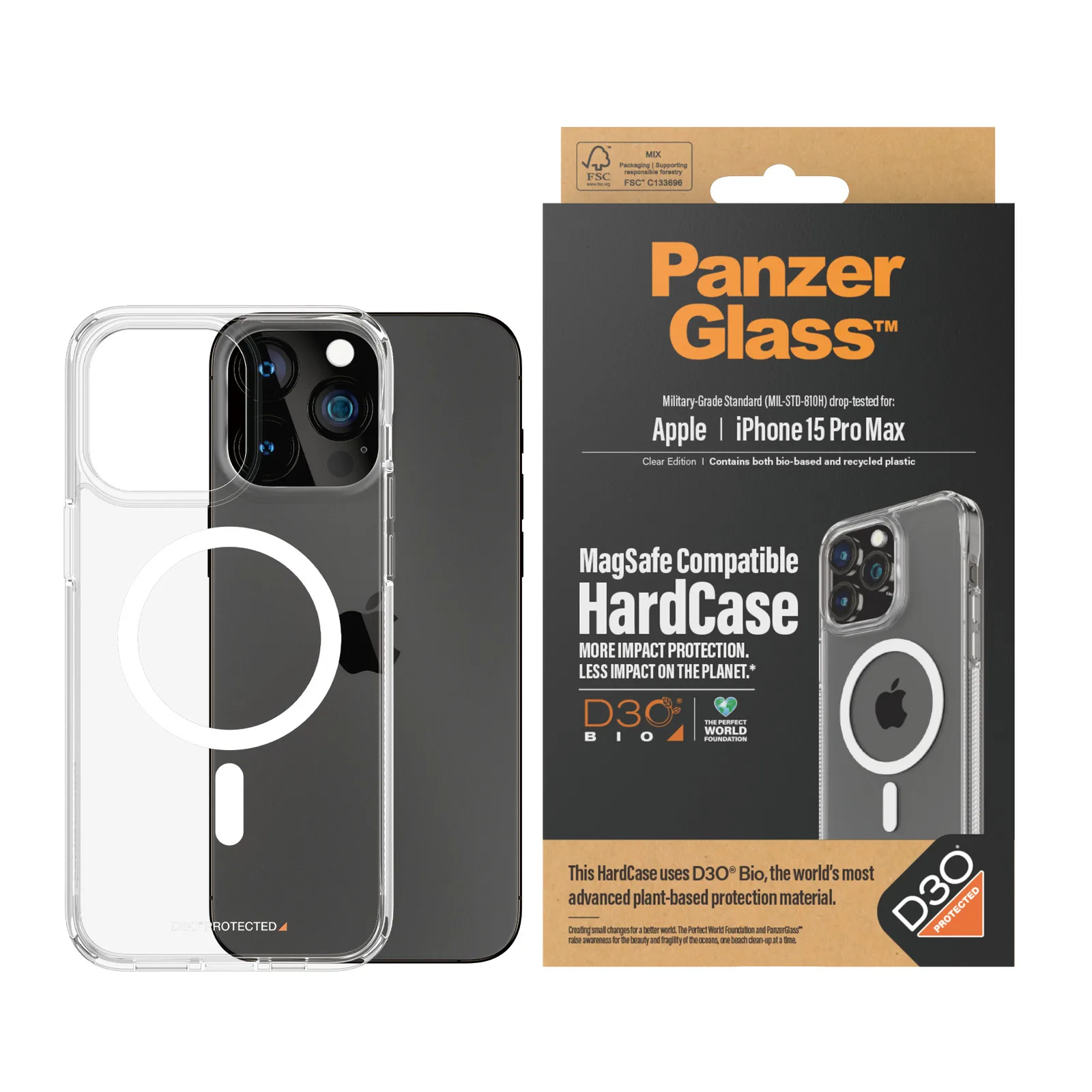 PanzerGlass® HardCase Transparent w. White MagSafe & D3O® iPhone 15 Pro Max 1183 Thumbnail 1