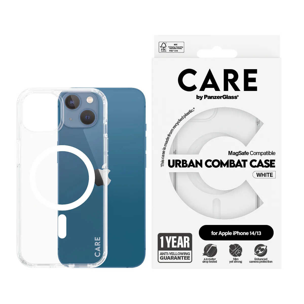 PanzerGlass CARE™ by PanzerGlass® Urban Combat Case Transparent w. White MagSafe iPhone 14 | 13 1462 Thumbnail 2