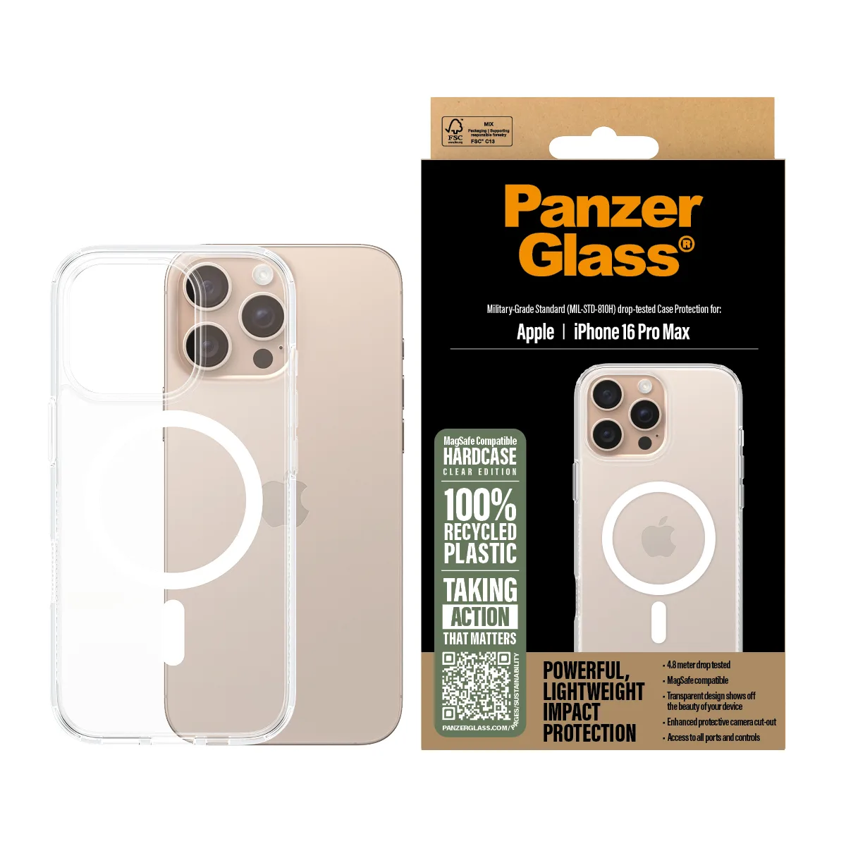 PanzerGlass® HardCase Transparent w. White MagSafe iPhone 16 Pro Max 1294 Thumbnail 1