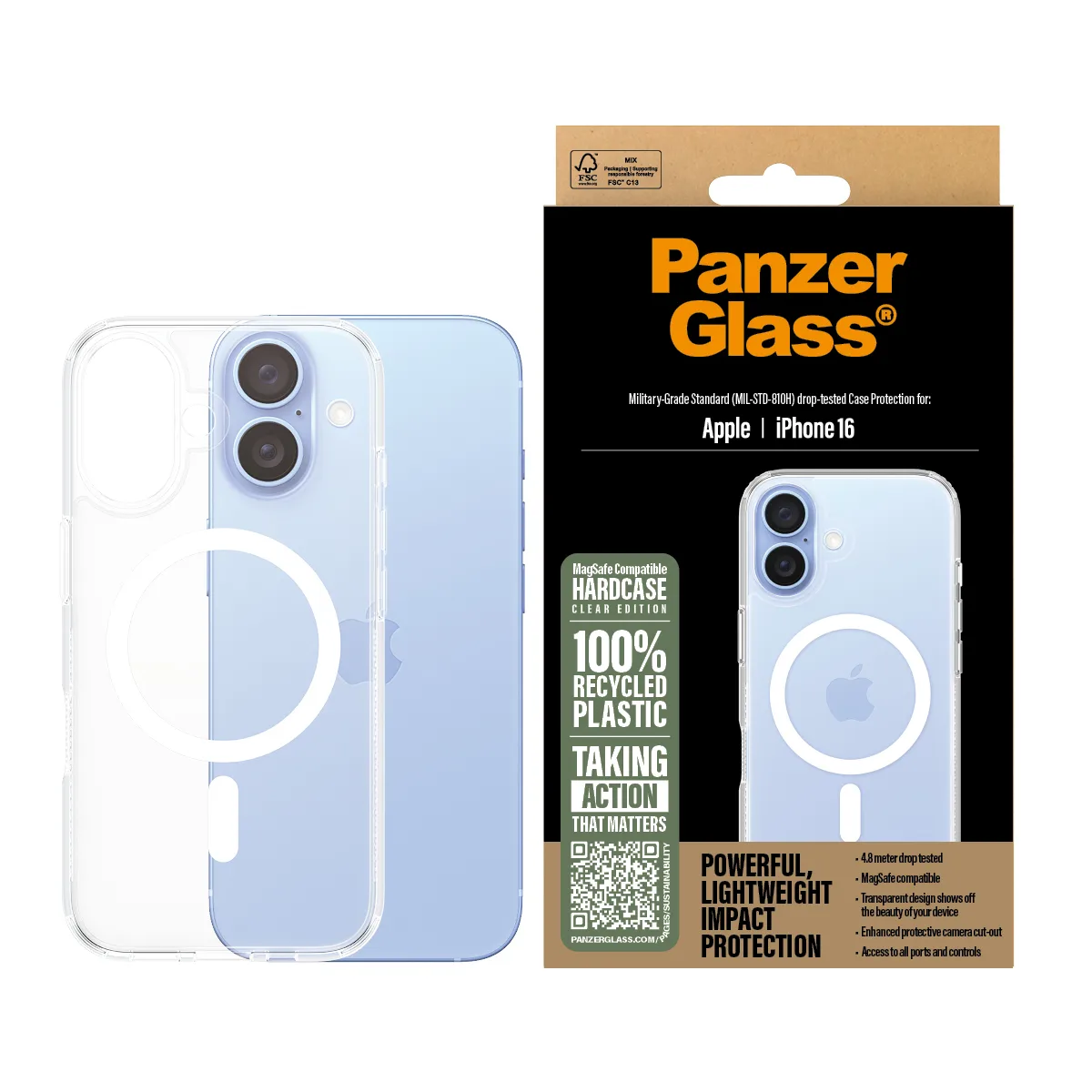 PanzerGlass® HardCase Transparent w. White MagSafe iPhone 16 1291 Thumbnail 1
