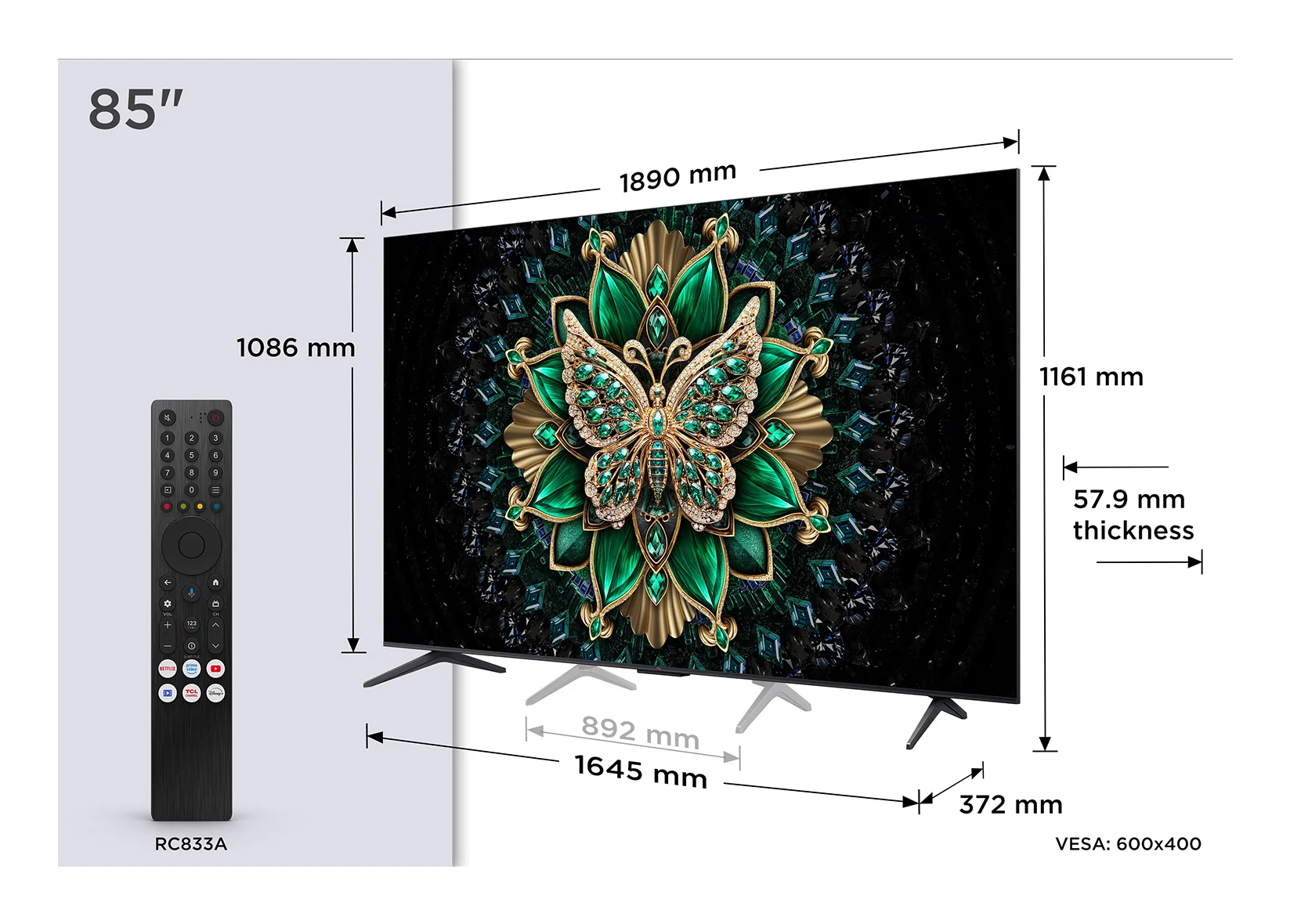 TCL 85C69K 85 inç 4K Ultra HD TV Televizyon (TV)