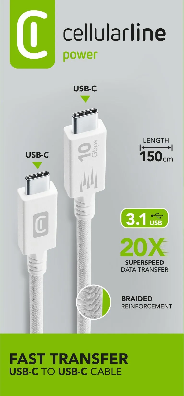 Cellularline 8018080477218 USBDATA31C2C1MW USB C to USB C (1,5 m) USB Kablosu Thumbnail 1